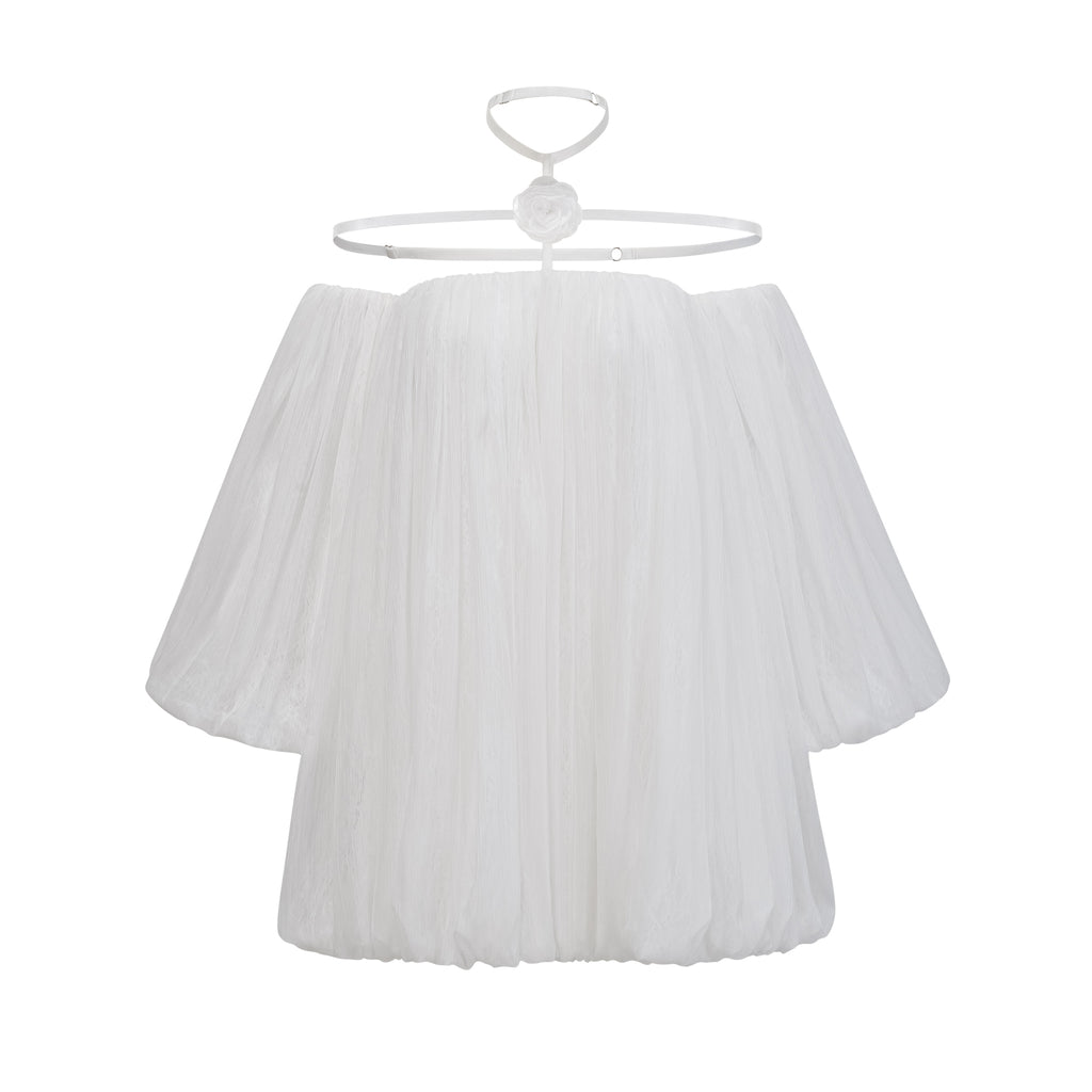 Black White Draped Mini Tulle Dress 17275 main image 1