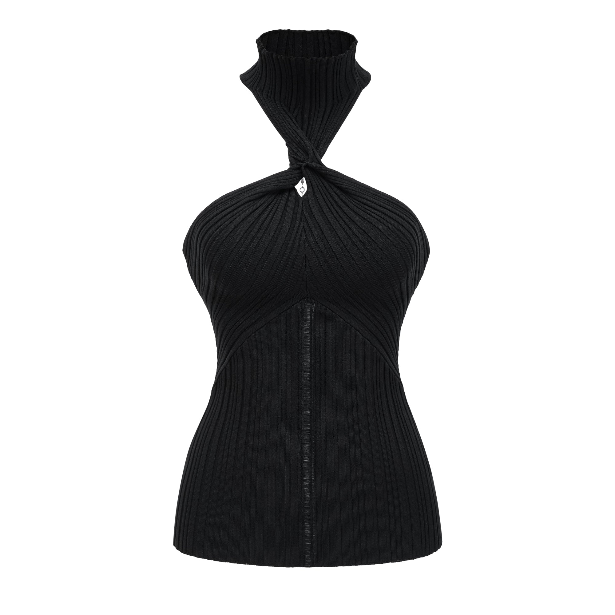 Gabrielle Black Halterneck Ribbed Knit Top