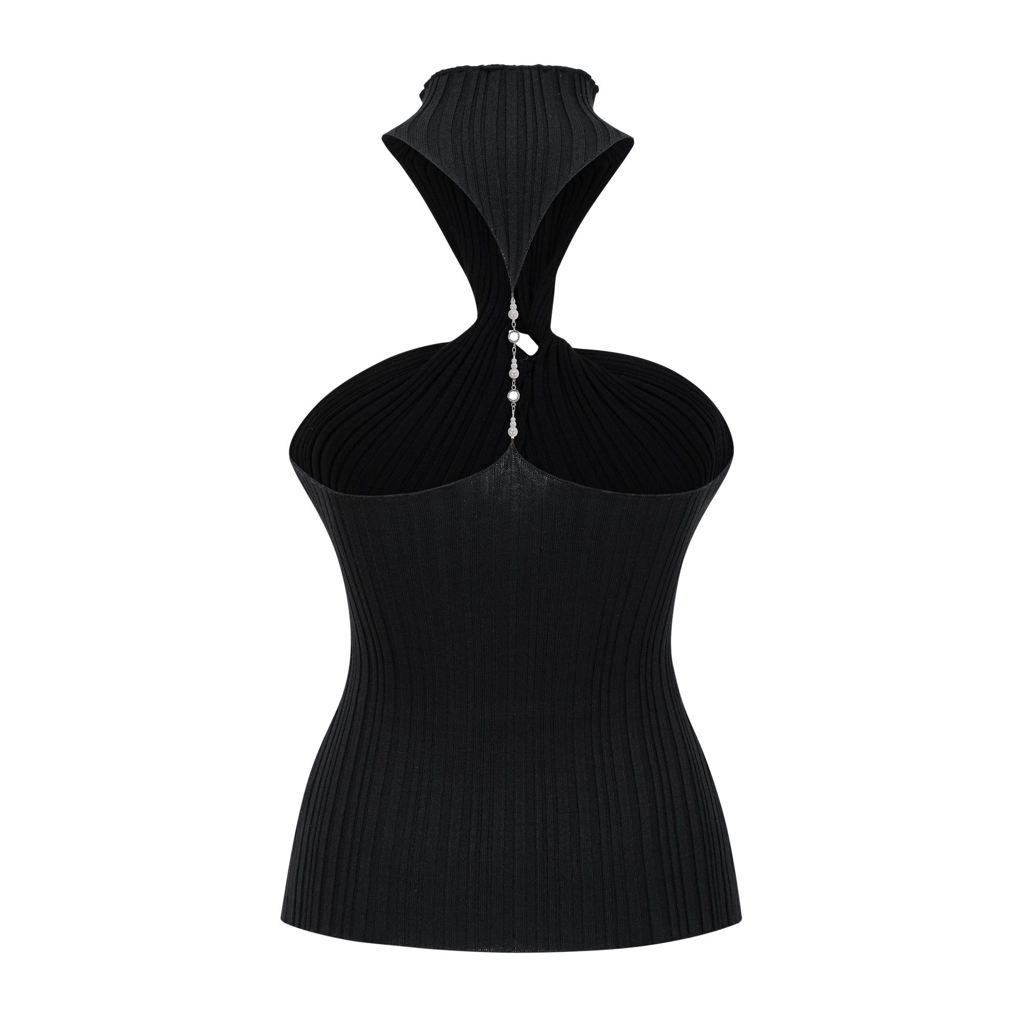 Gabrielle Black Halterneck Ribbed Knit Top