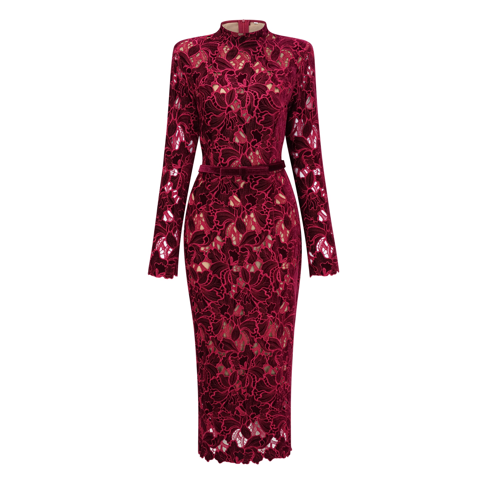 فستان ميدي مطرز بالزهور الحمراء من Hafdis