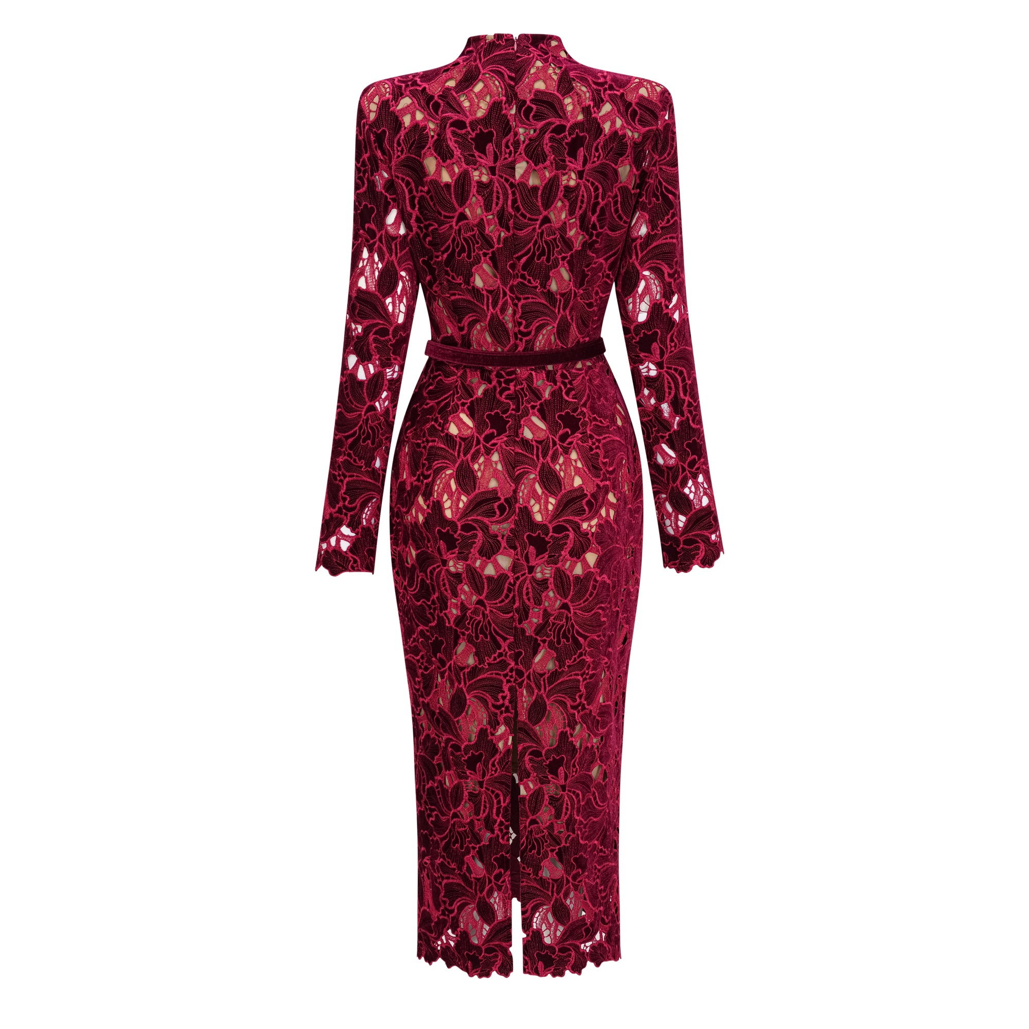 فستان ميدي مطرز بالزهور الحمراء من Hafdis