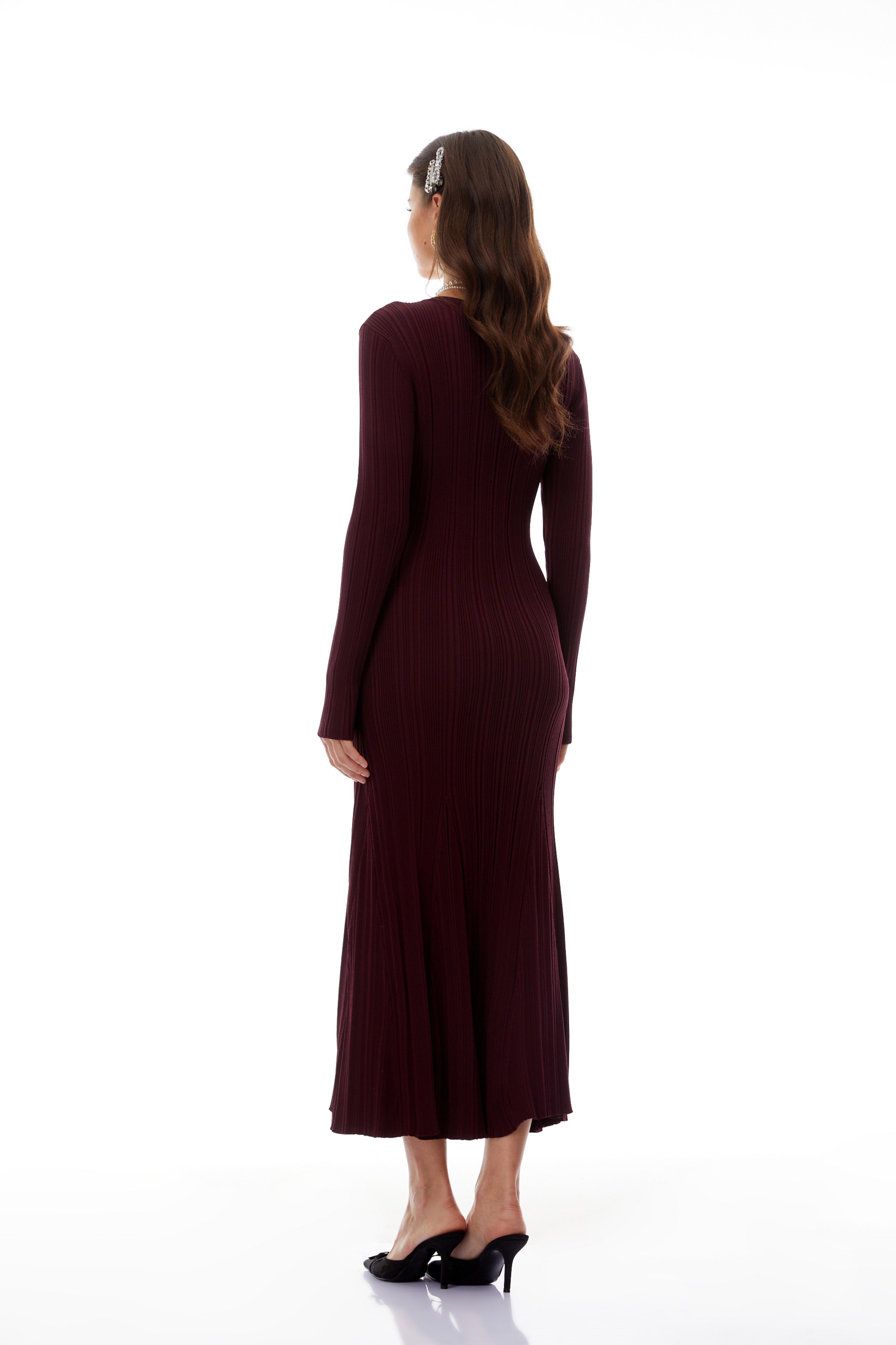 Dagný Burgundy Lace Trim Knit Midi Dress