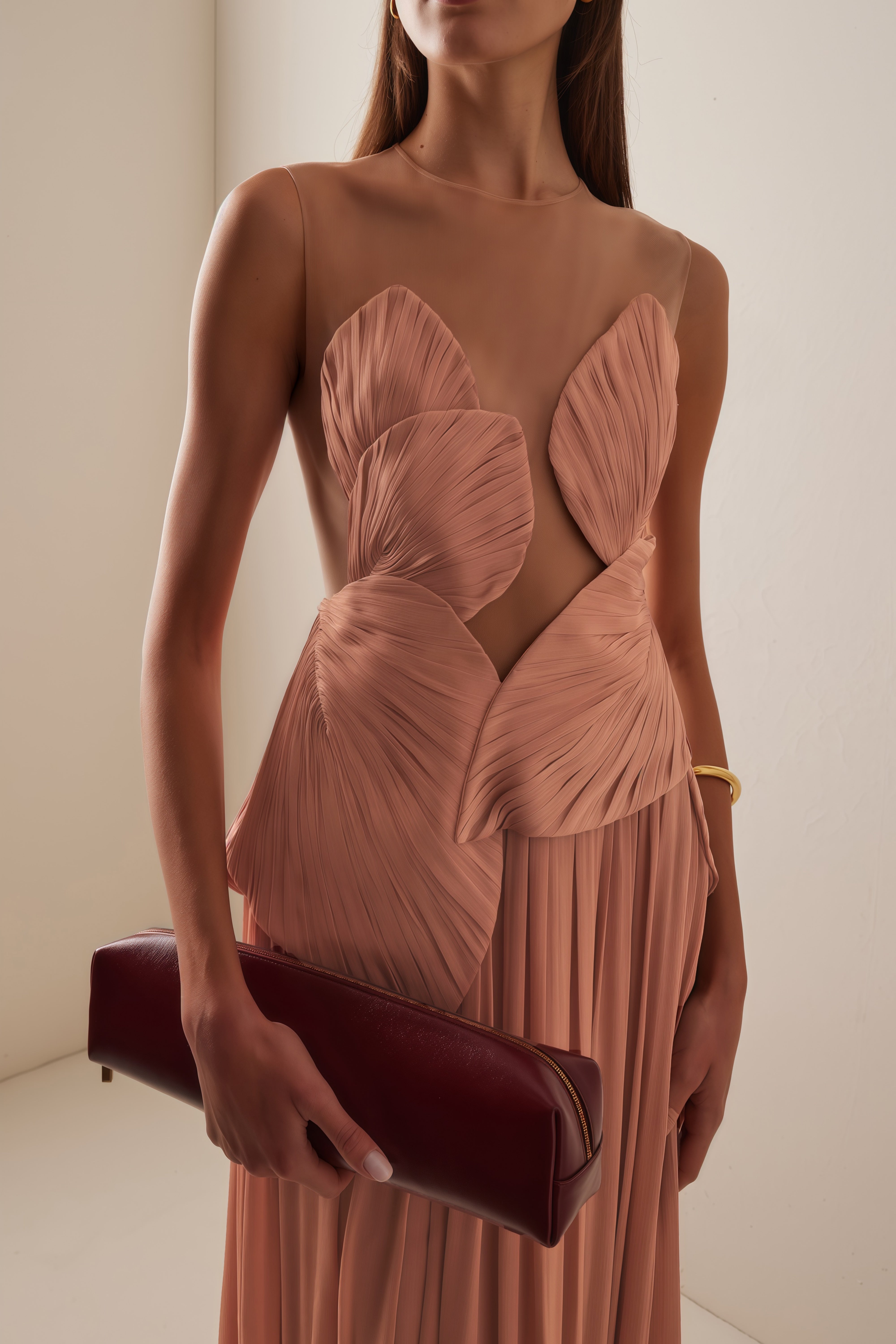 Dalila Pink Backless Asymmetrical Ruched Maxi Dress