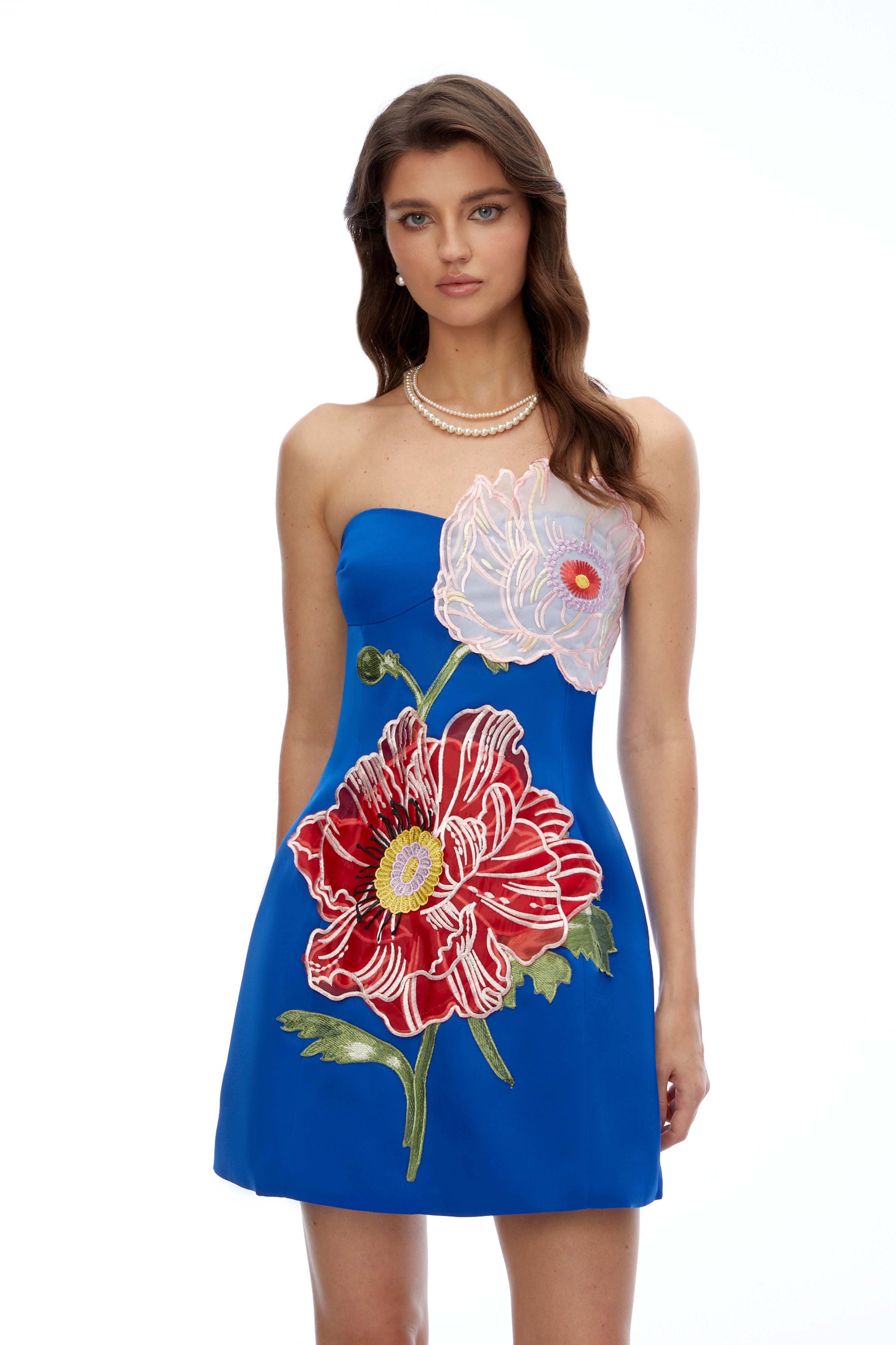 Mini-robe Damaris Blue Flora brodée