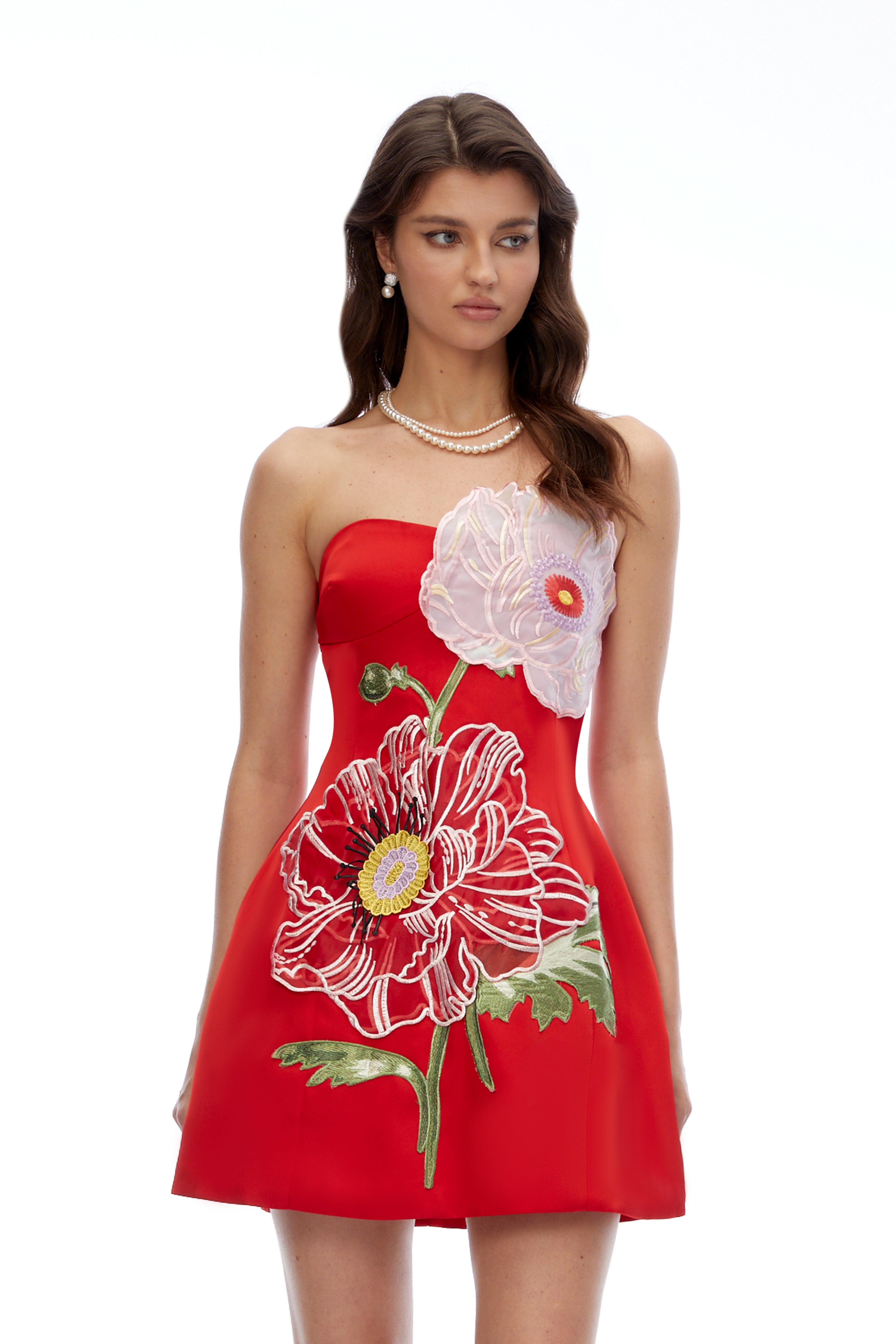 Mini-robe Damaris Red Flora brodée