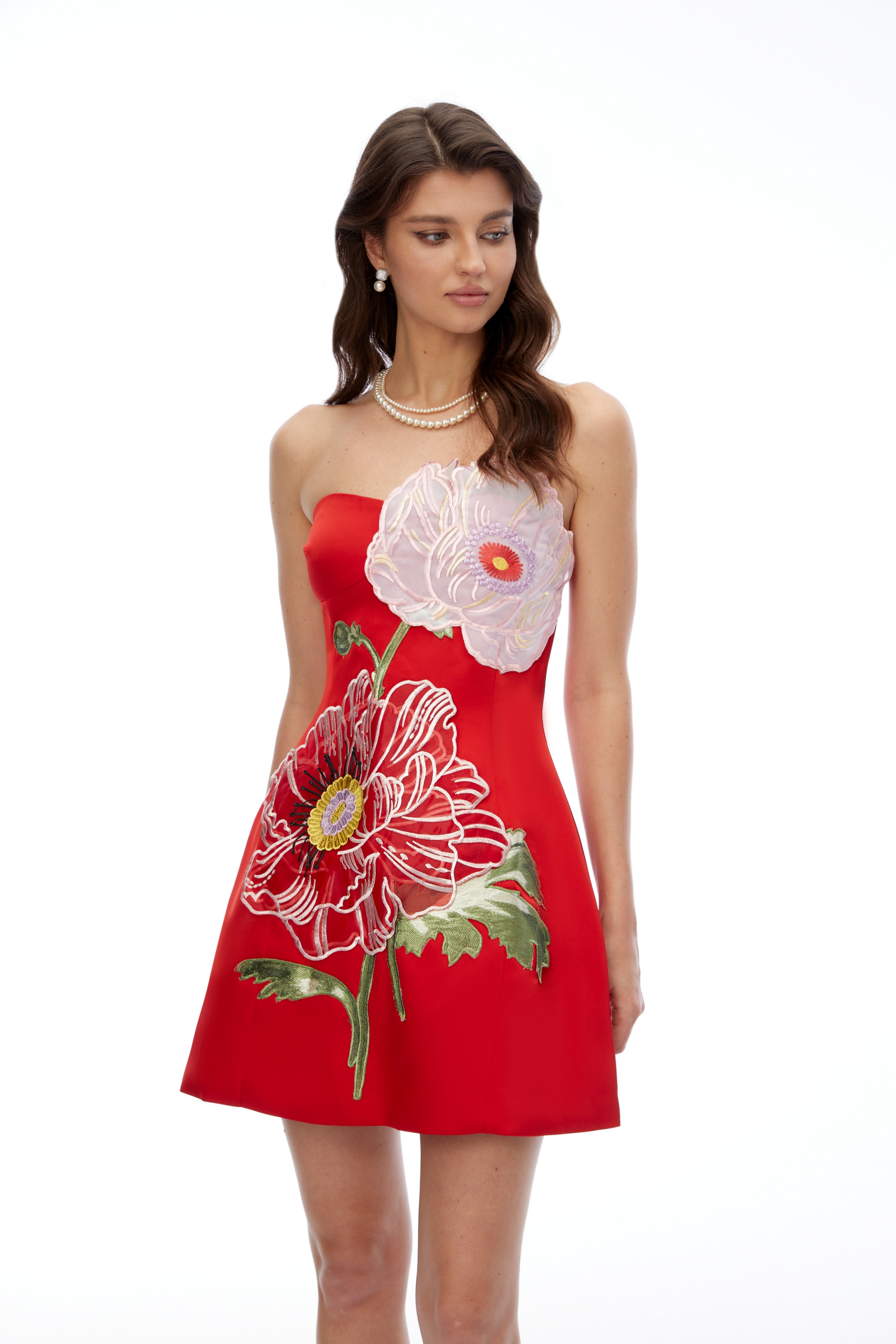Mini-robe Damaris Red Flora brodée
