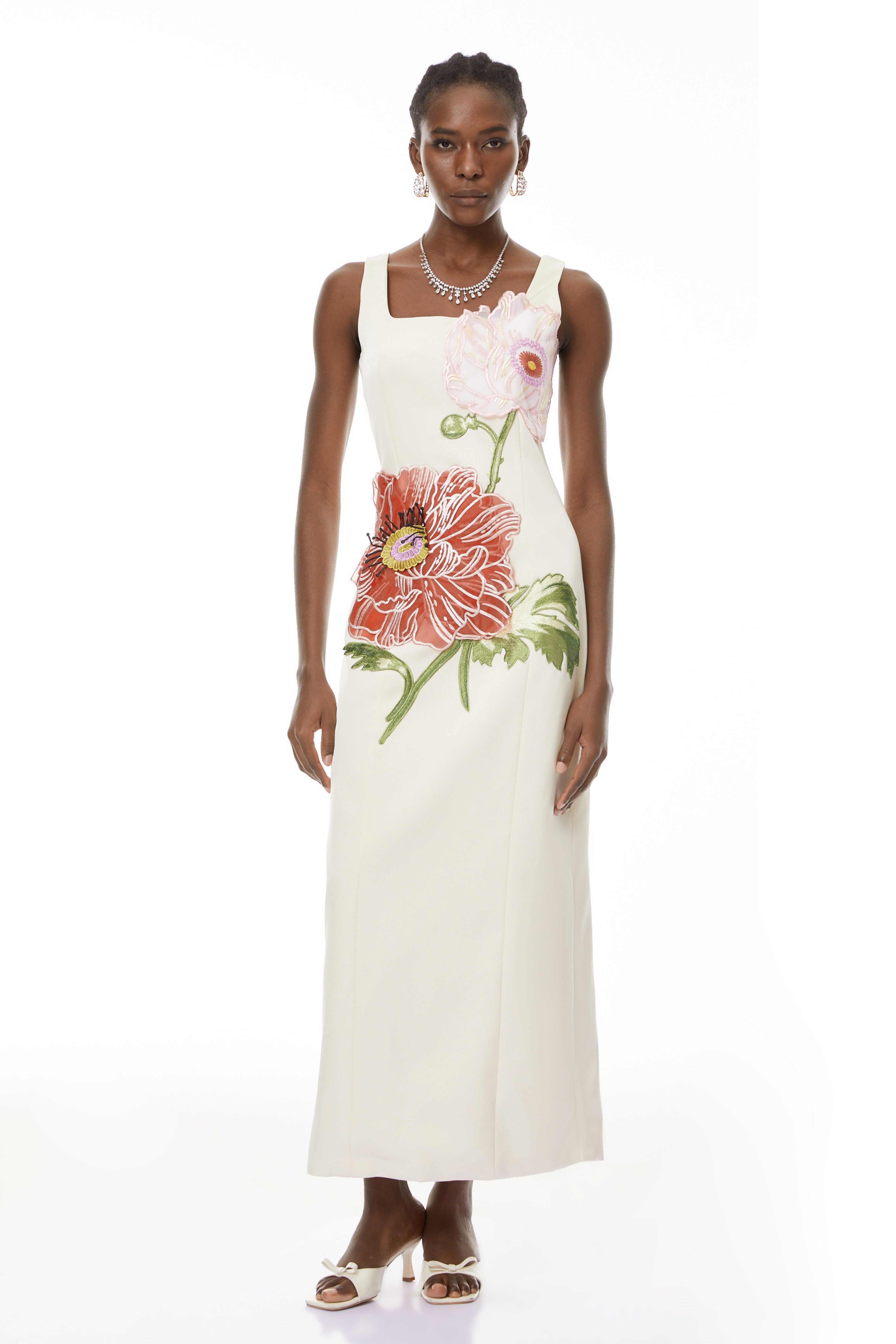 Damaris Weißes Flora-Maxikleid mit Stickerei