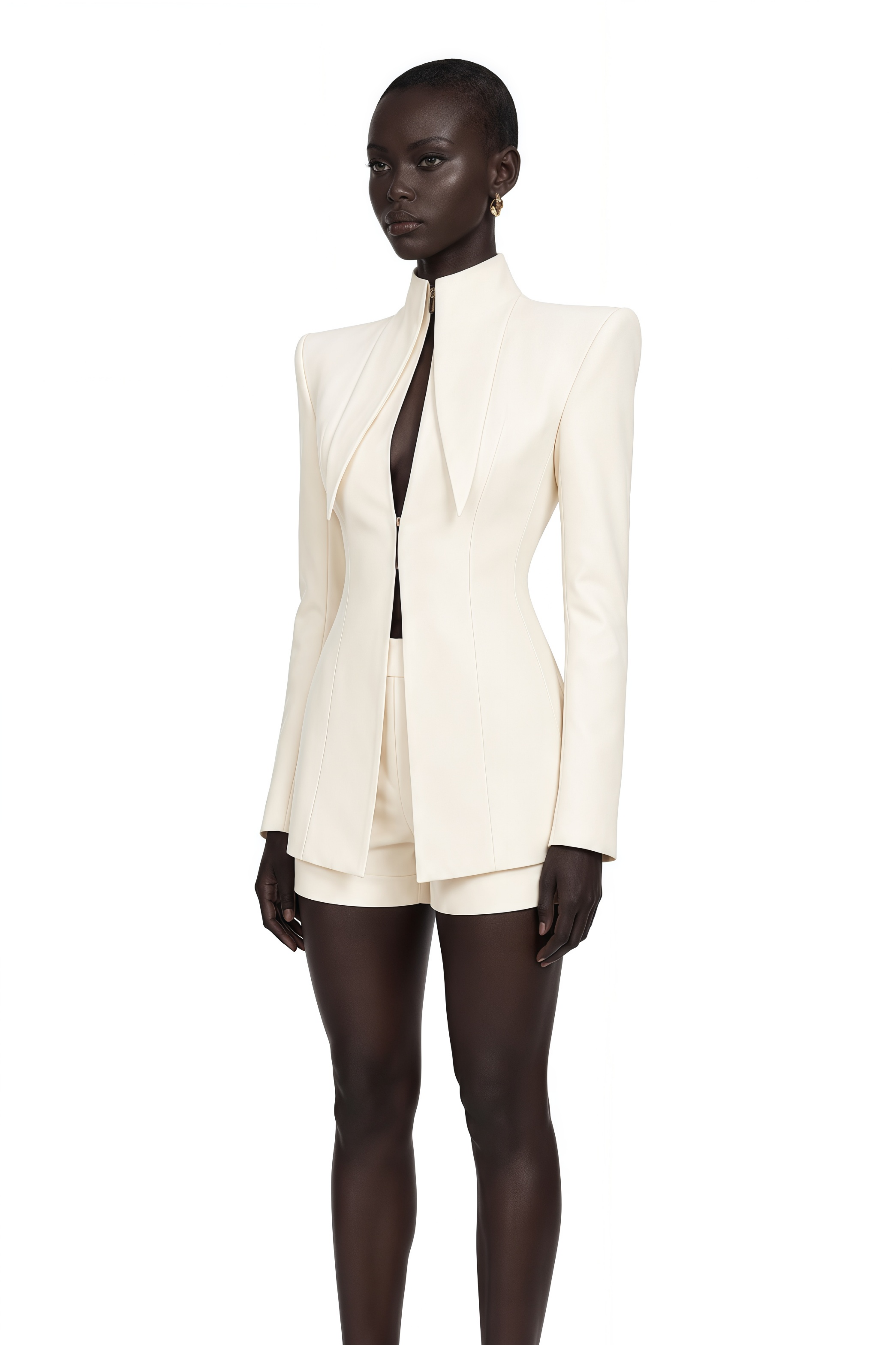 Darcy Ivory Power Shoulder Blazer & Shorts Set with Wingtip Collar