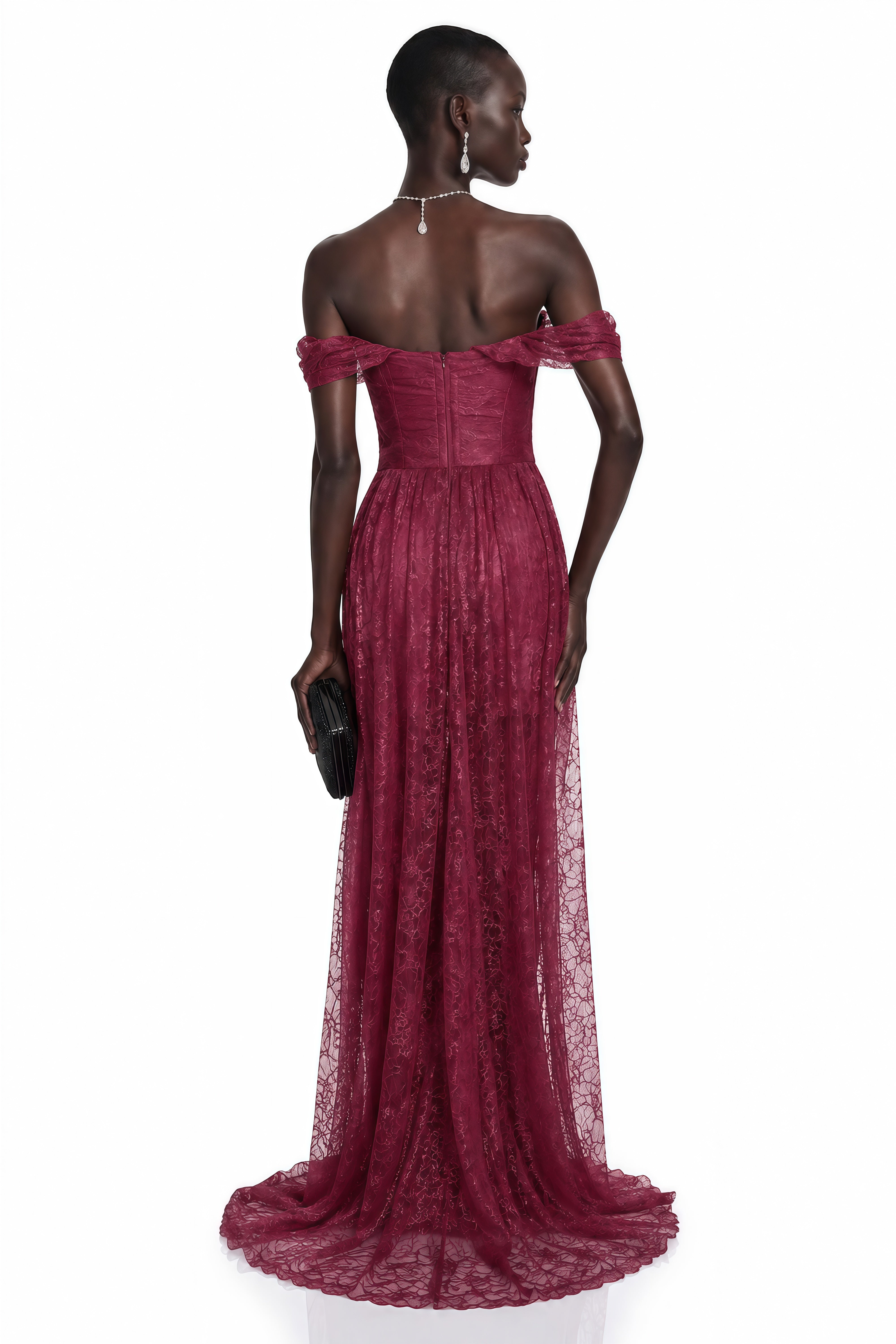 Defne Pink One Shoulder Ruched Lace Maxi Dress