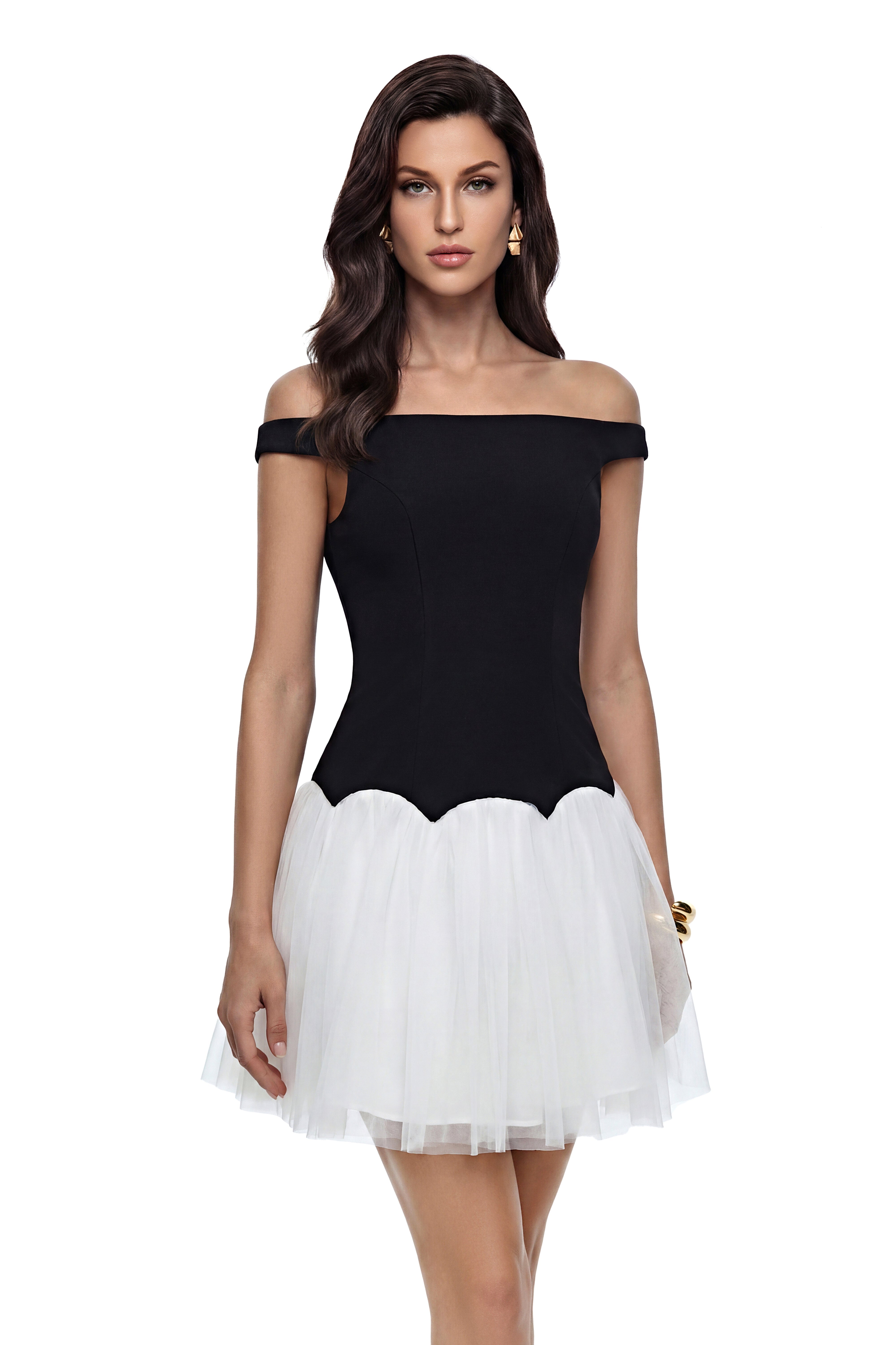 Mini-robe plissée Delilah à blocs de couleur noire