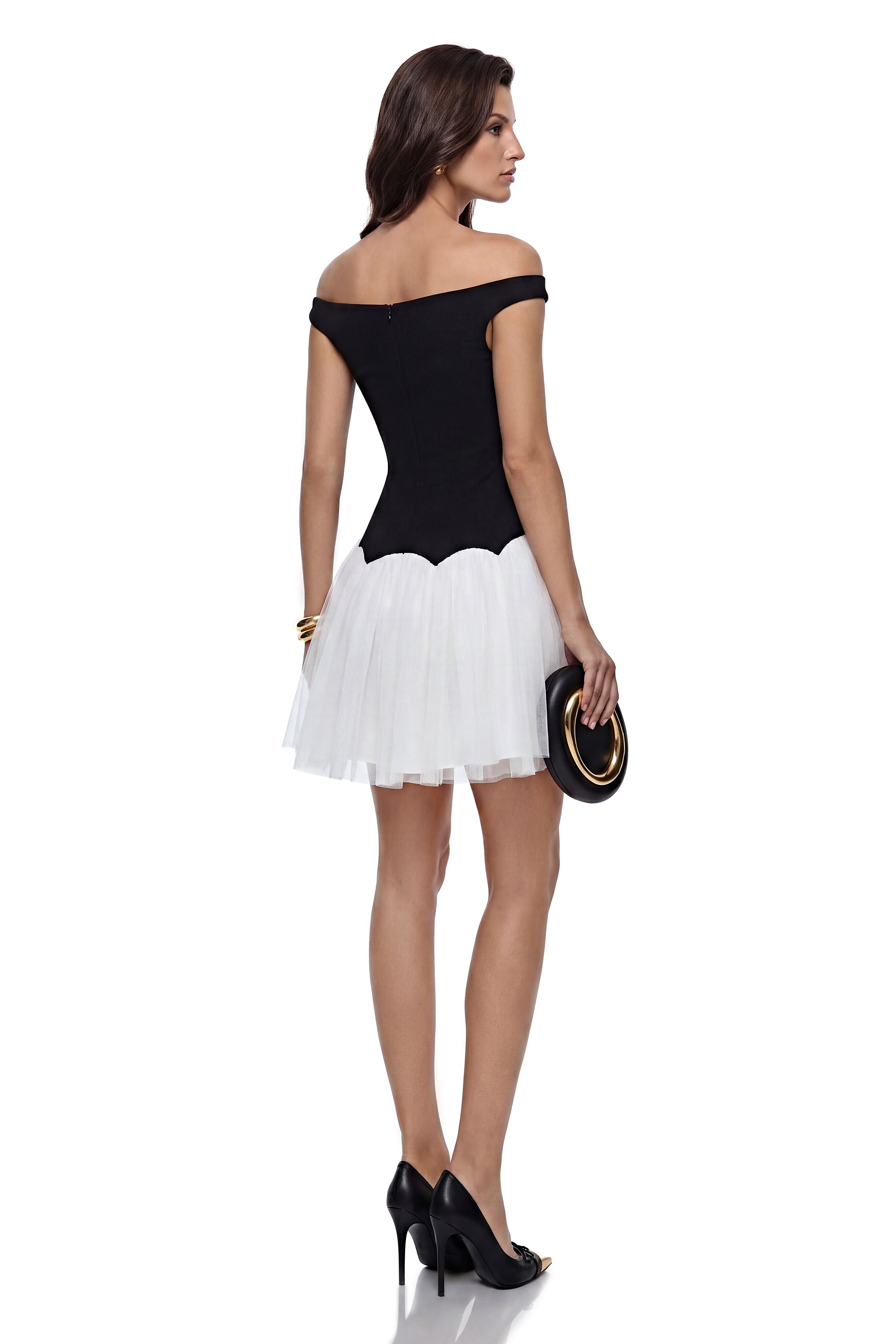 Mini-robe plissée Delilah à blocs de couleur noire