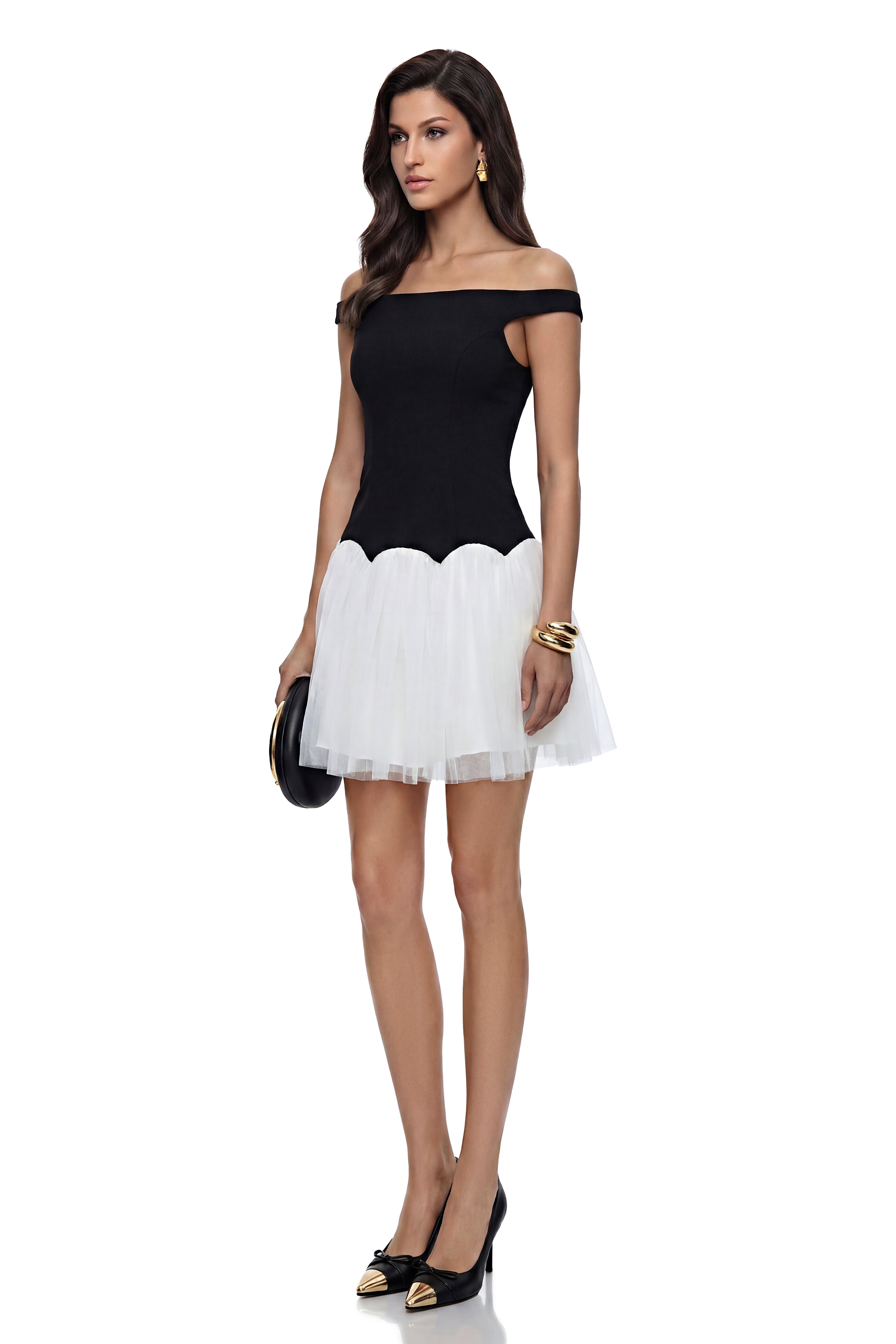 Mini-robe plissée Delilah à blocs de couleur noire