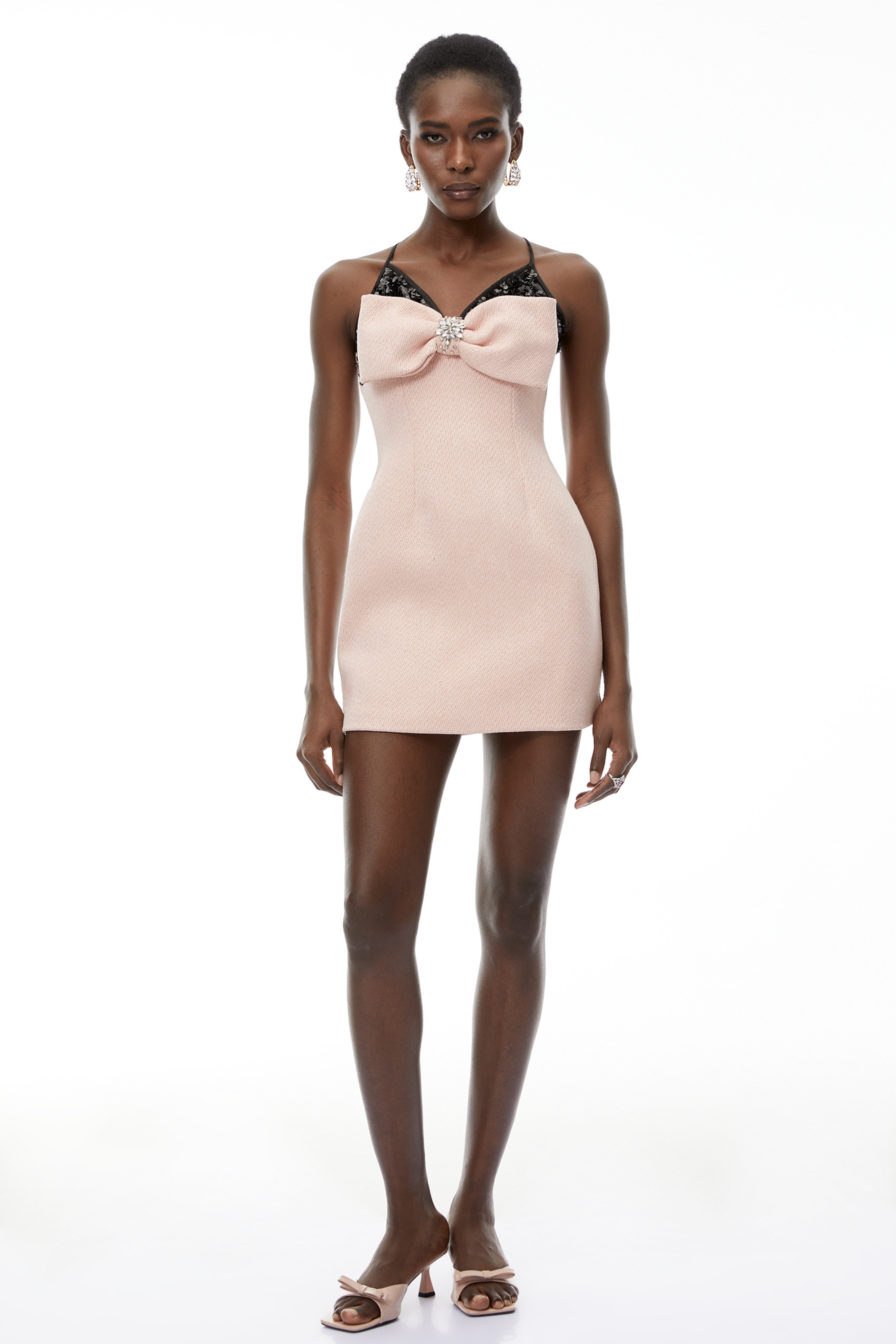 Asymmetrisches Minikleid in Delphine-Rosa mit Farbblöcken