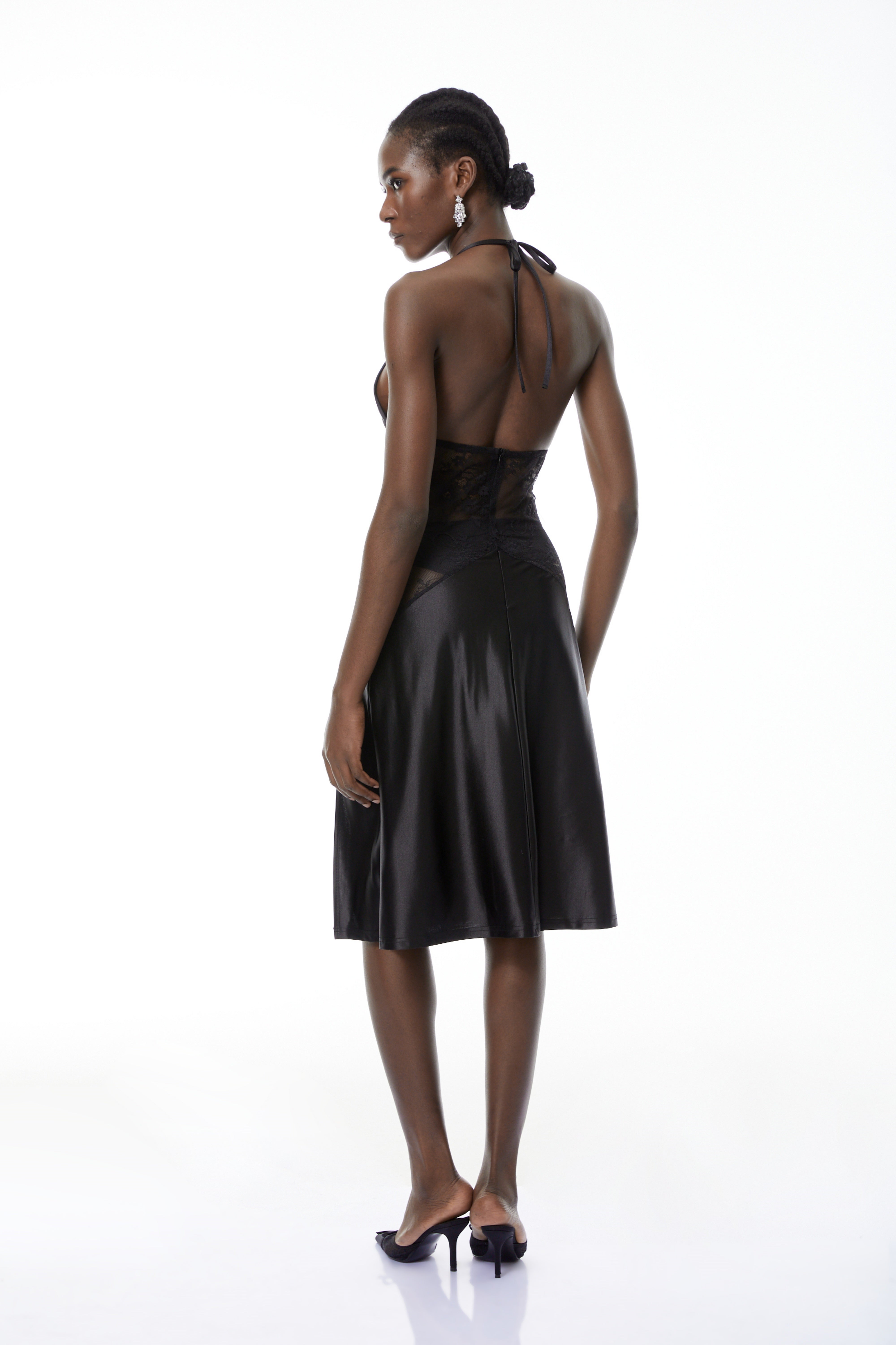 Denisa Black Lace Panel Midi Dress