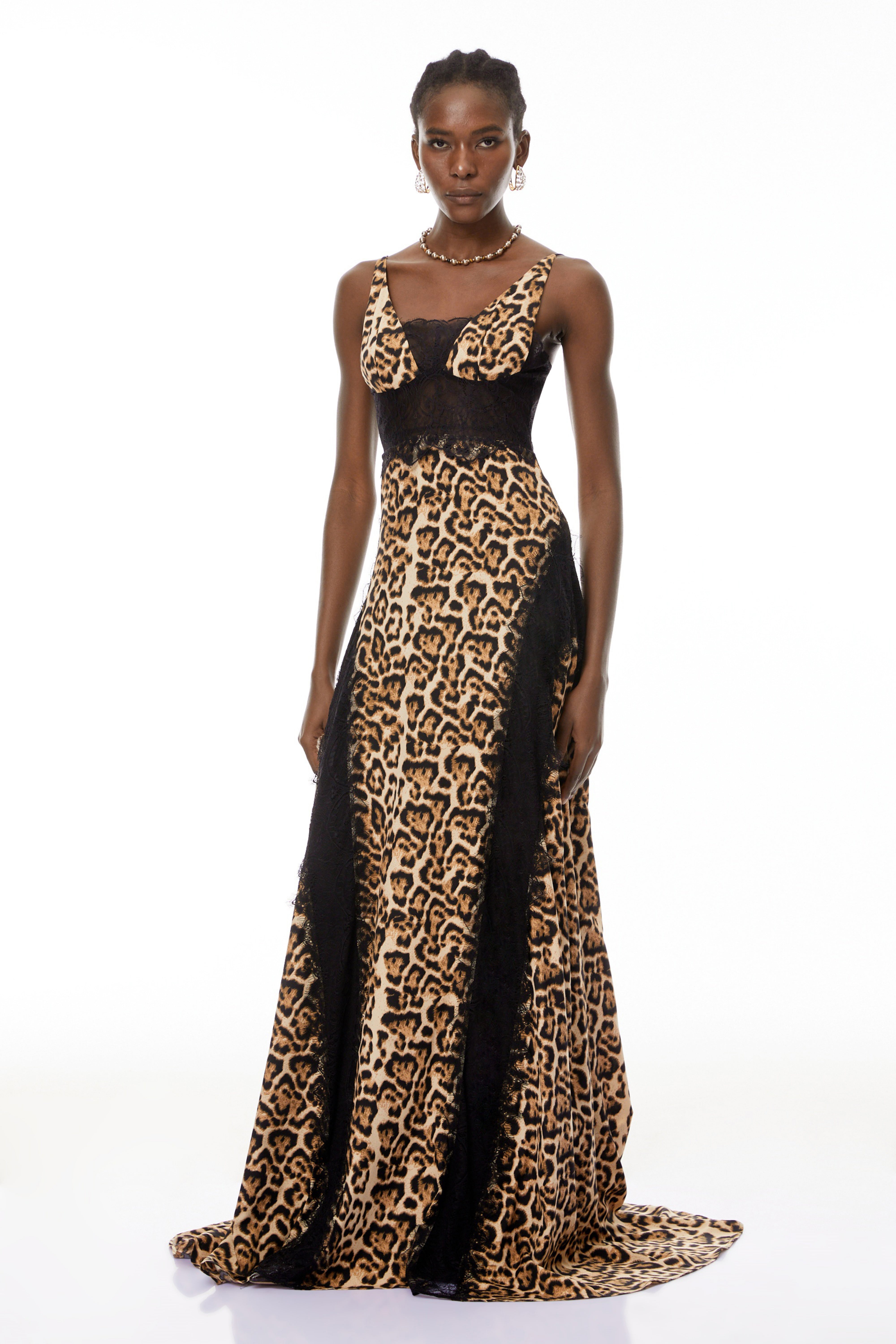 Denisa Brown Leopard Print Maxi Dress