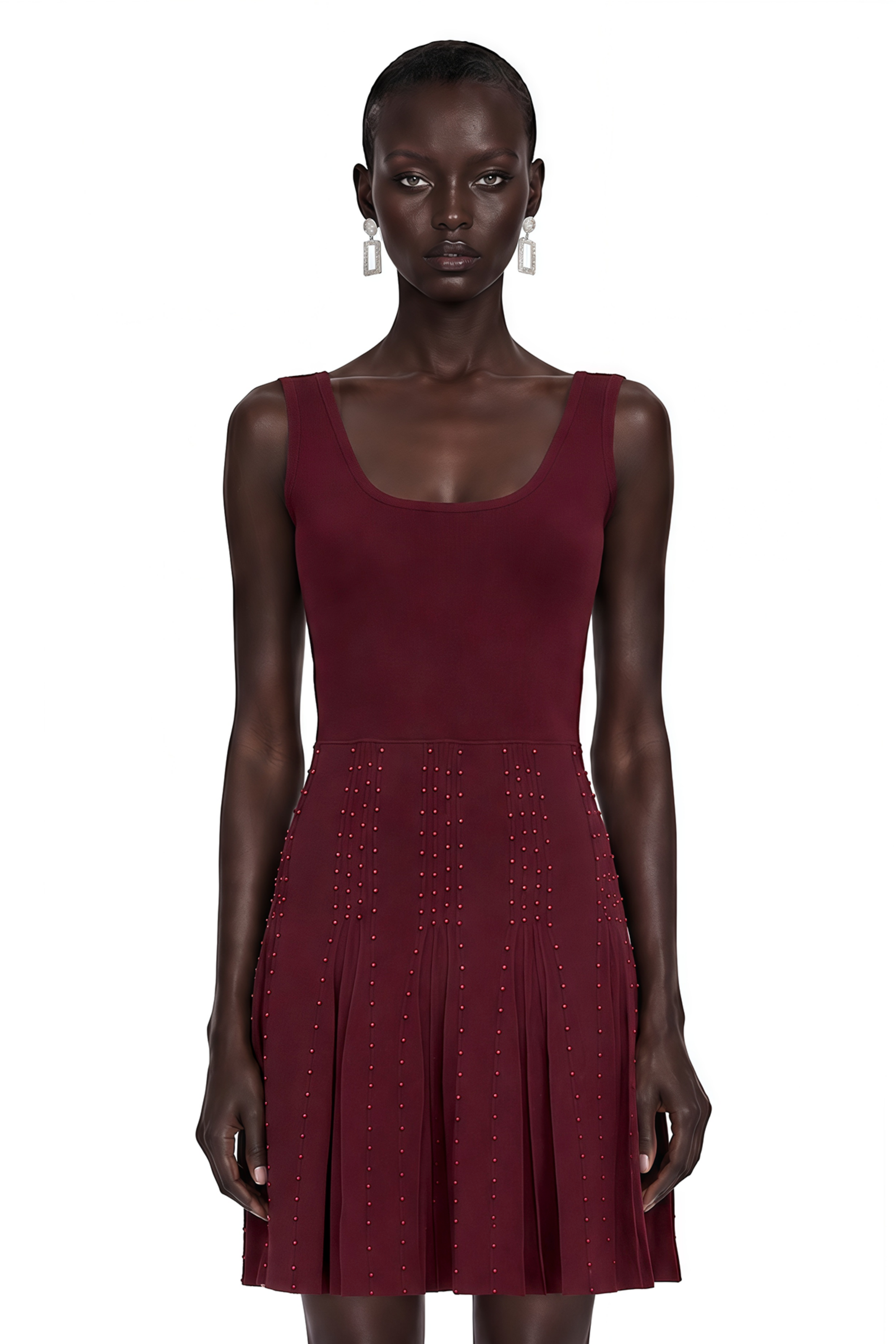Diane Burgundy Beading Embellished Ruffled Mini Dress