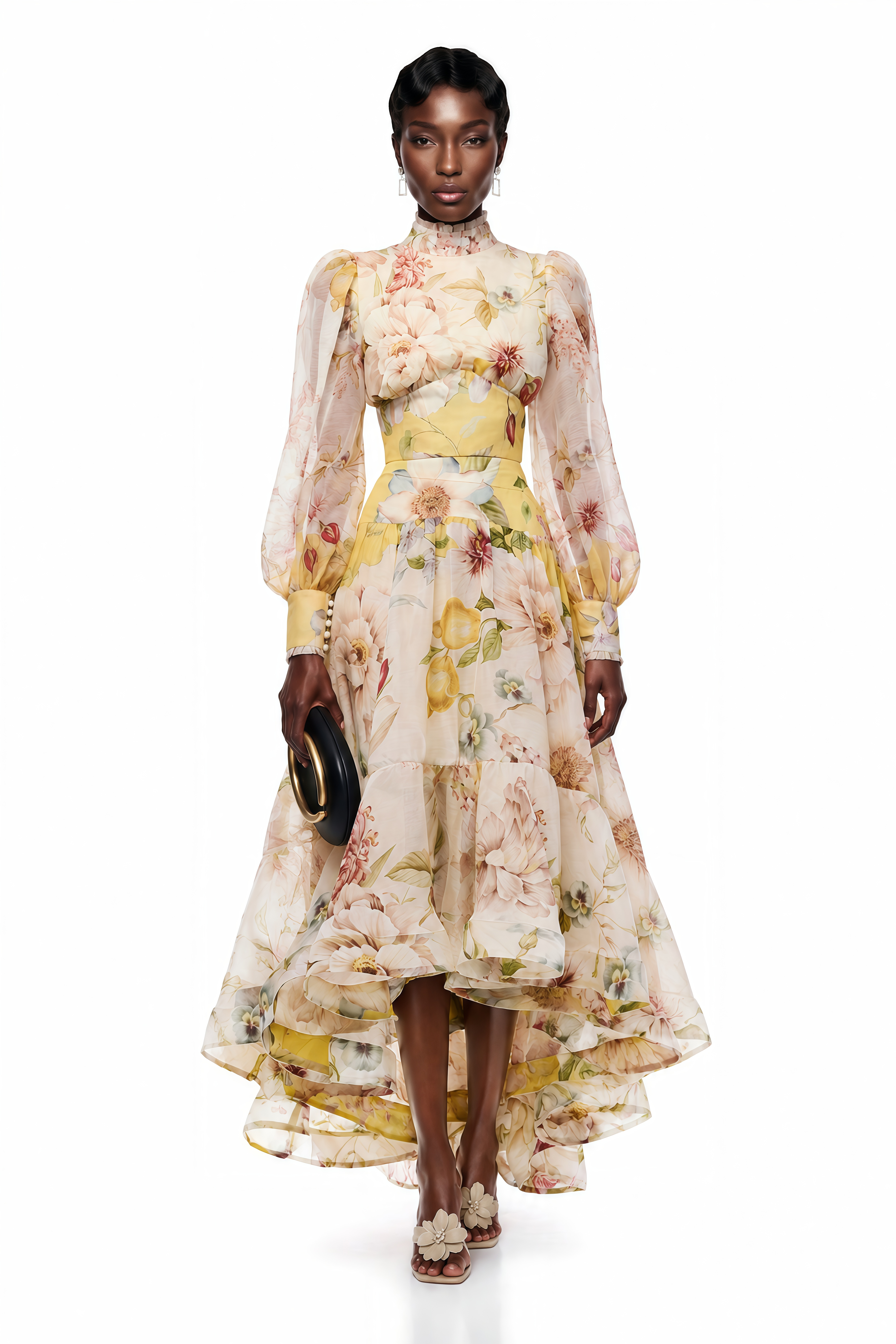 Dilek Yellow Floral Blouse & Asymmetrical Set