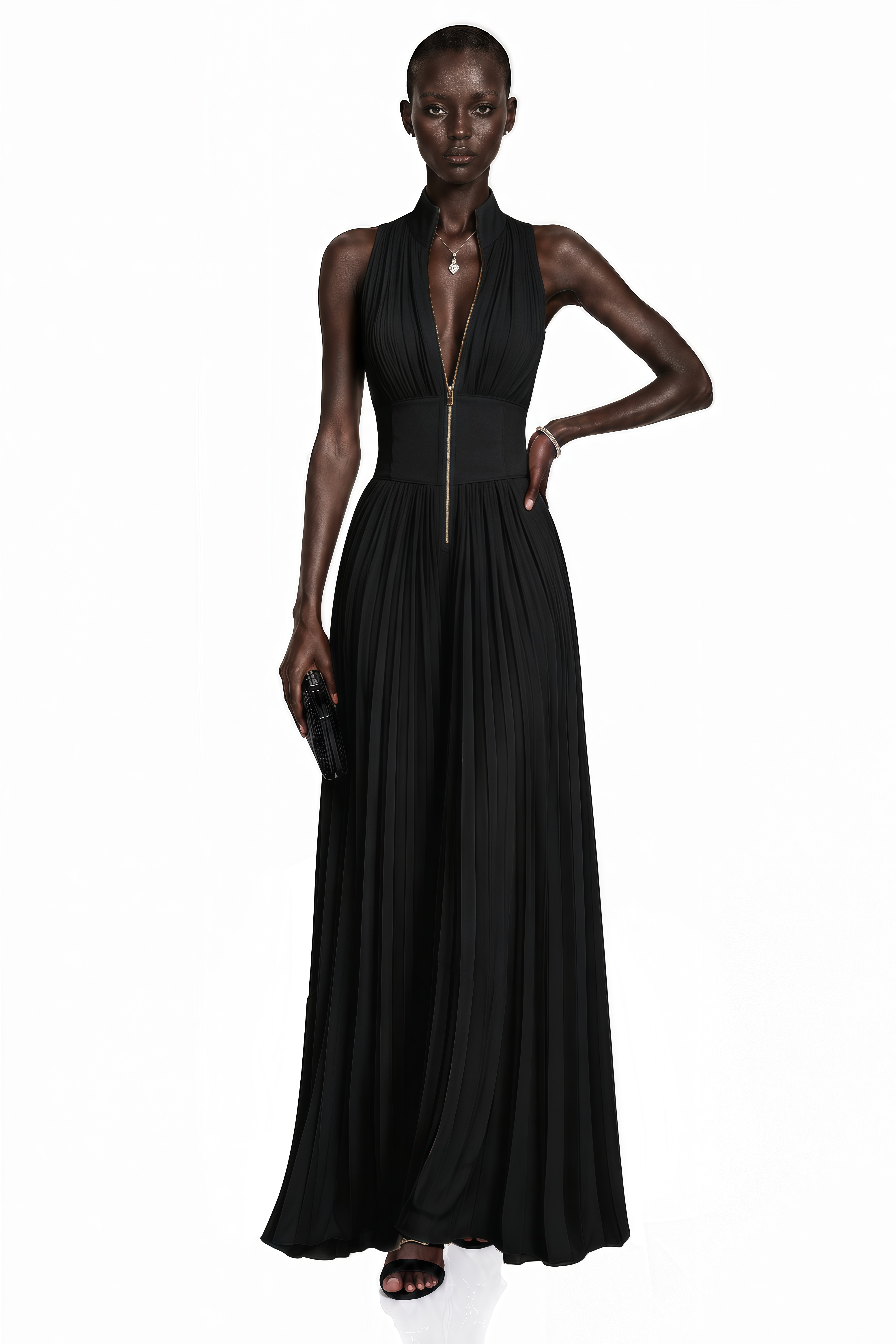 Ecem Black Mock Neck Ruched Jumpsuit