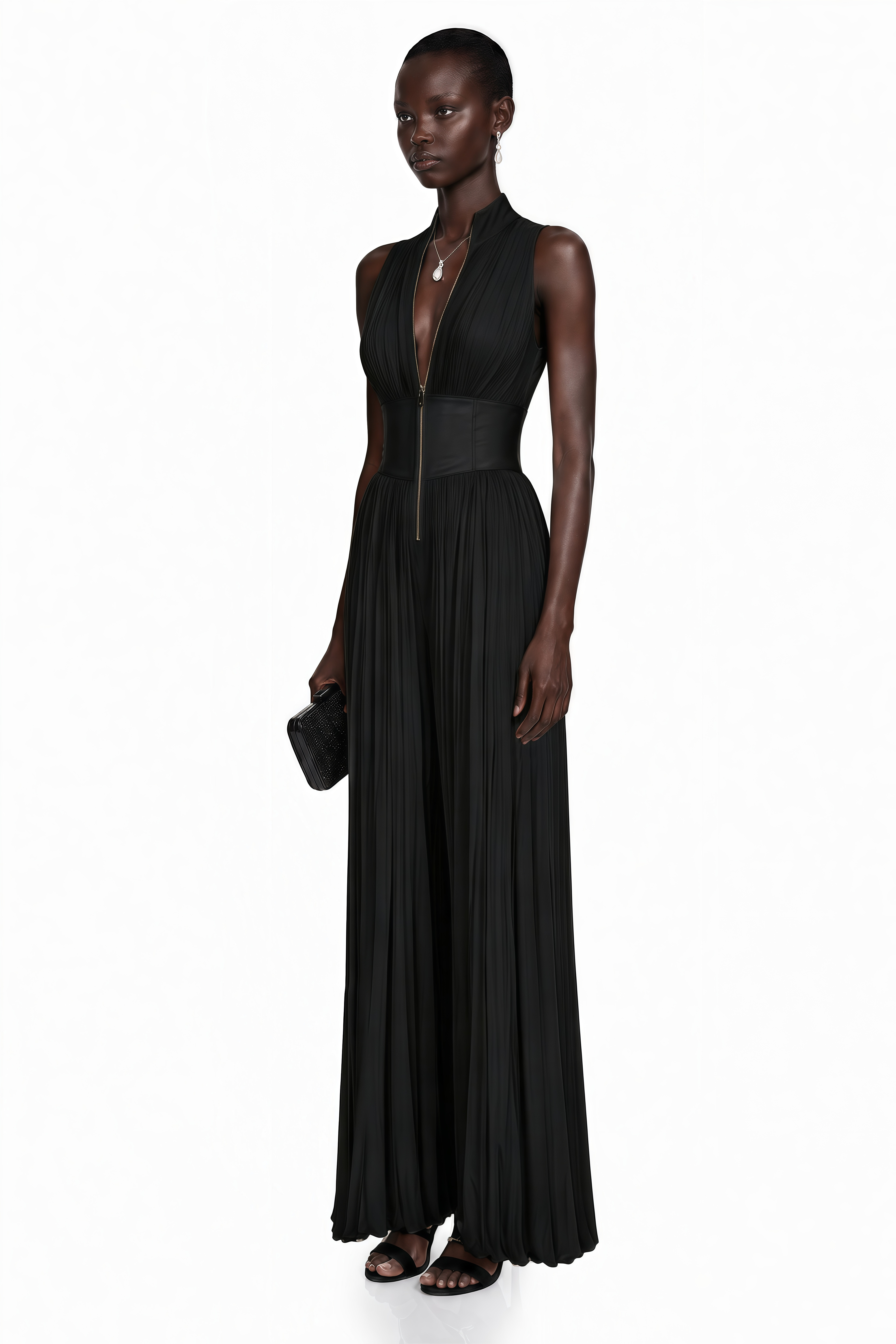 Ecem Black Mock Neck Ruched Jumpsuit