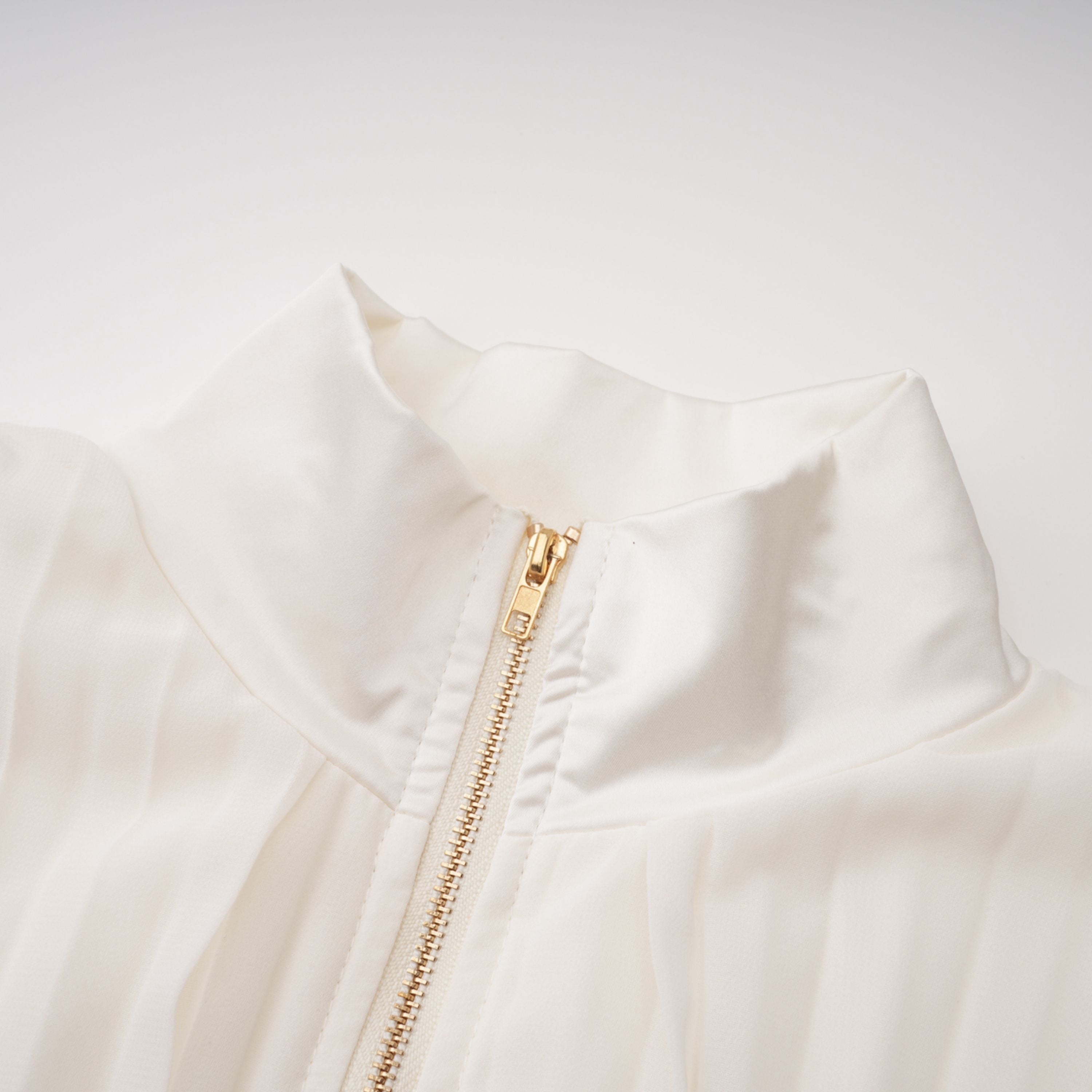 Ecem Cream White Mock Neck Ruched Jumpsuit