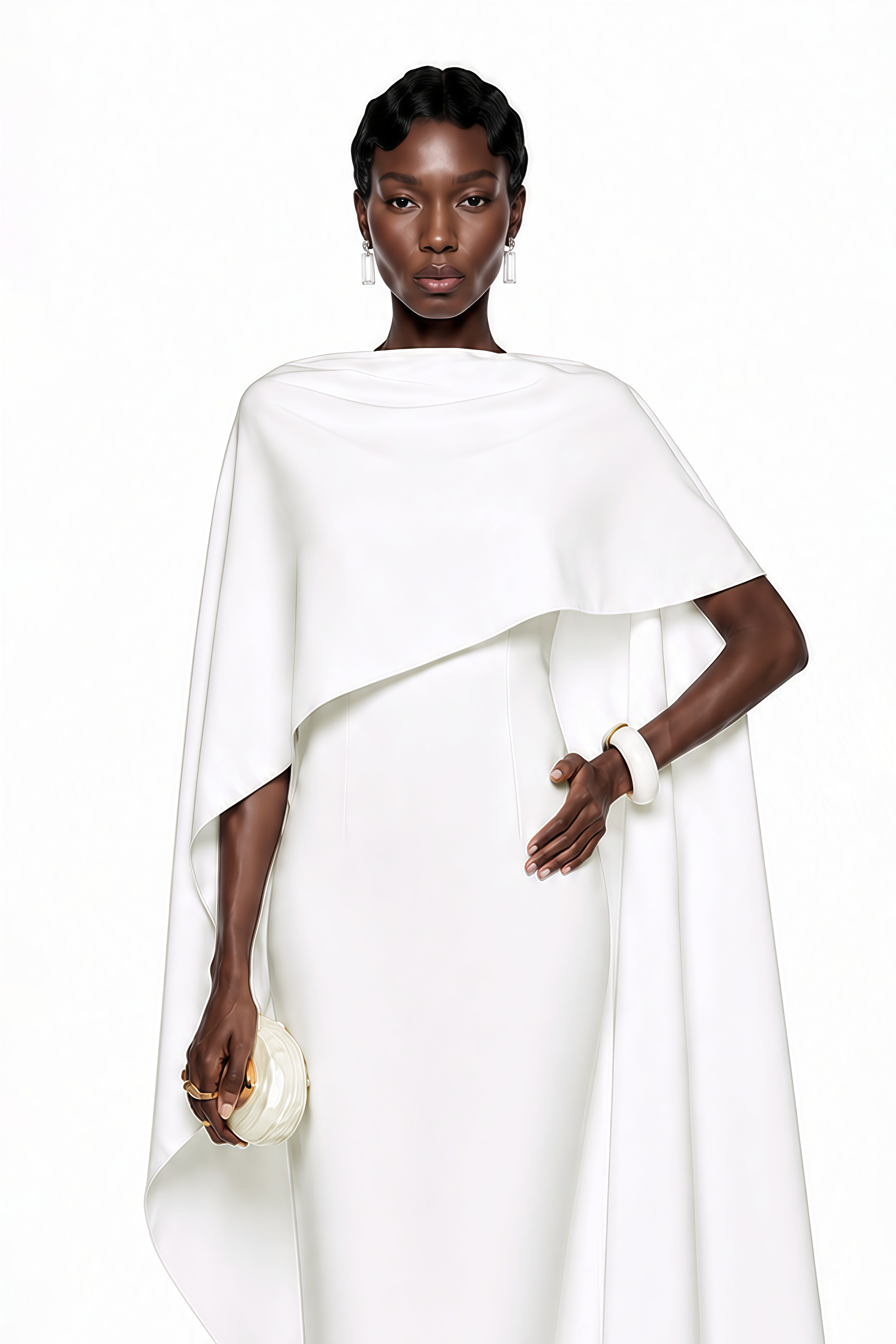 Ecem White Backless Maxi Dress with Cape