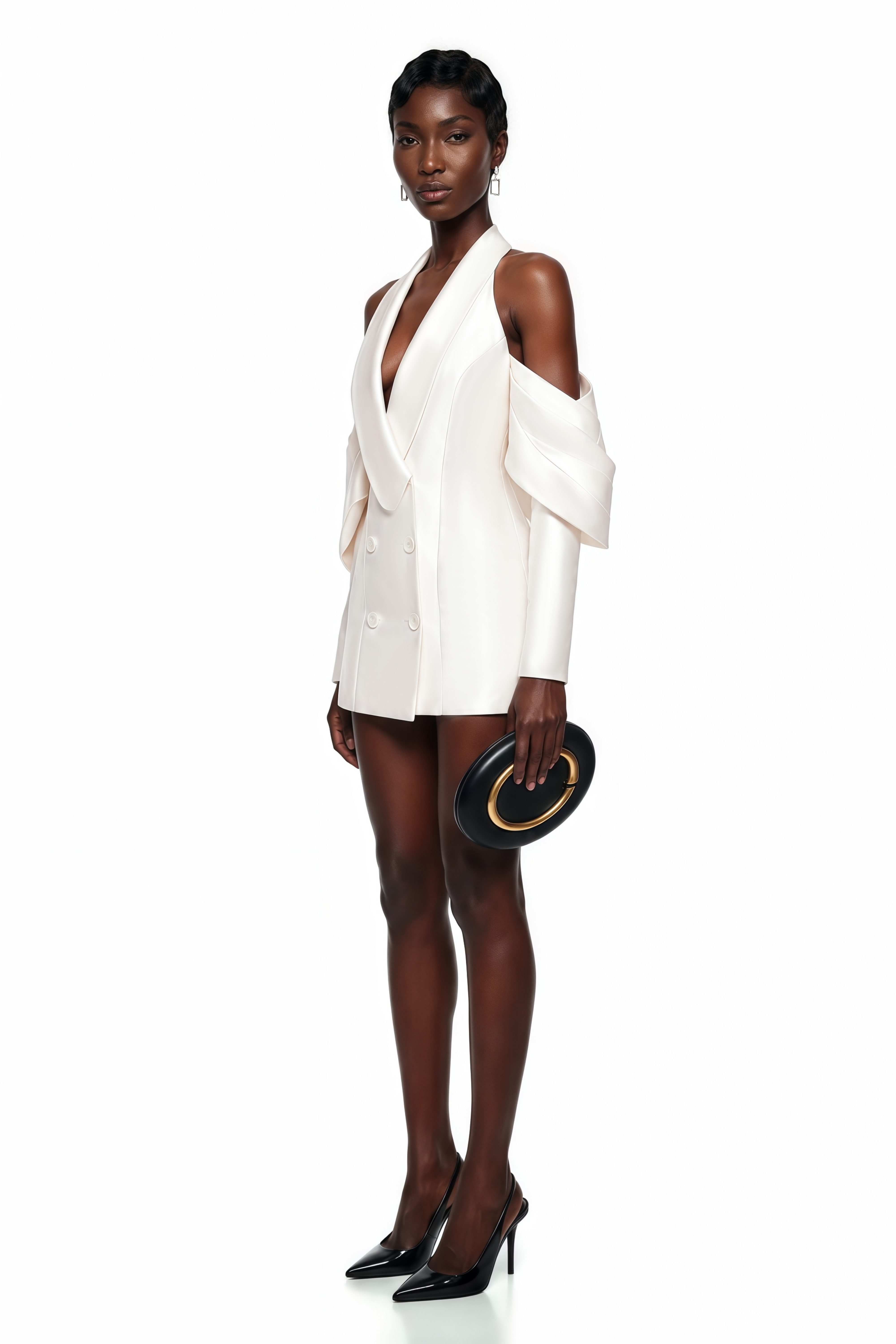 Echidna White Halterneck Double-Breasted Mini Dress