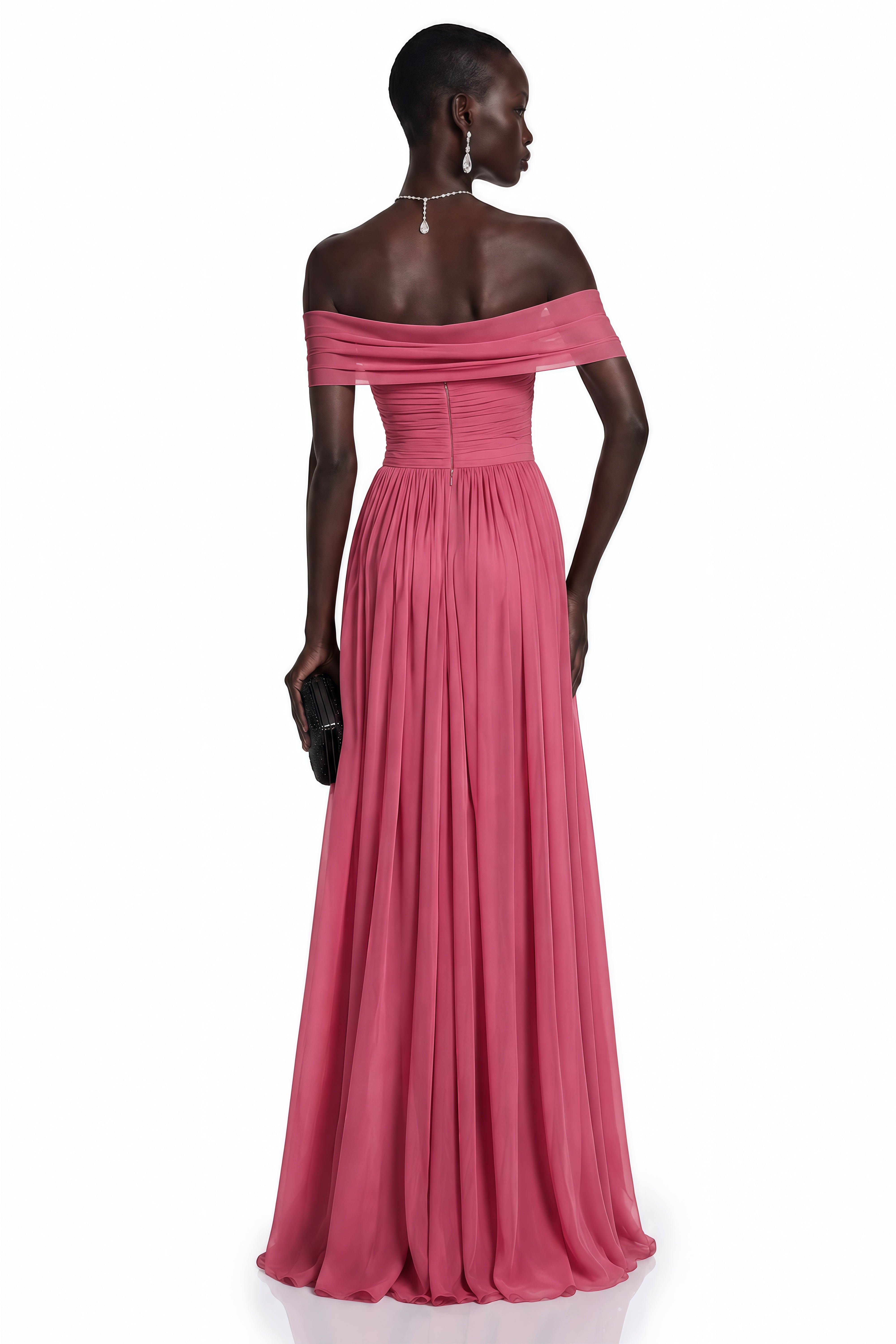 Ecrin Pink Off Shoulder Cross Front Maxi Dress