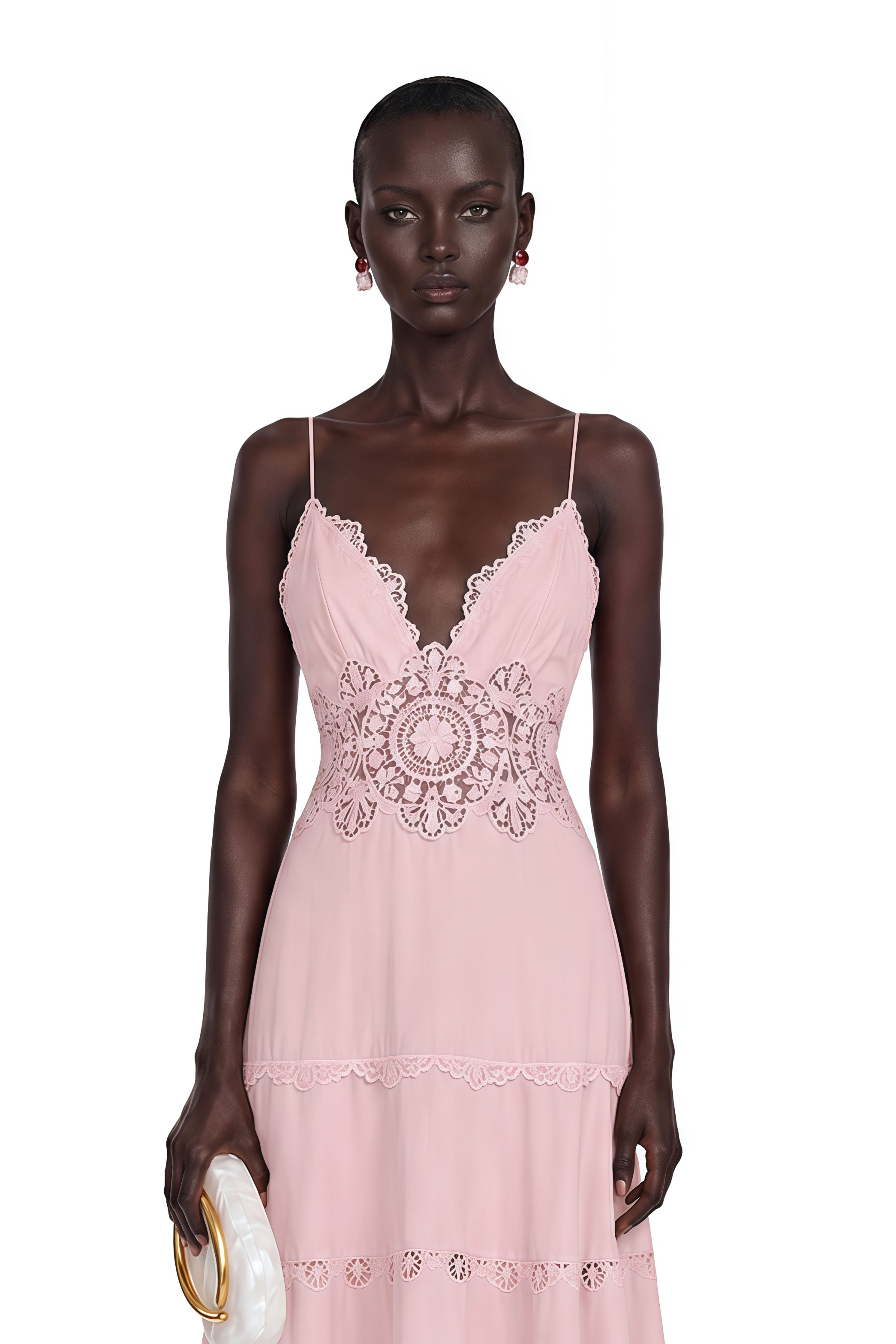 Ecrin Pink Tiered Midi Dress with Lace Panels