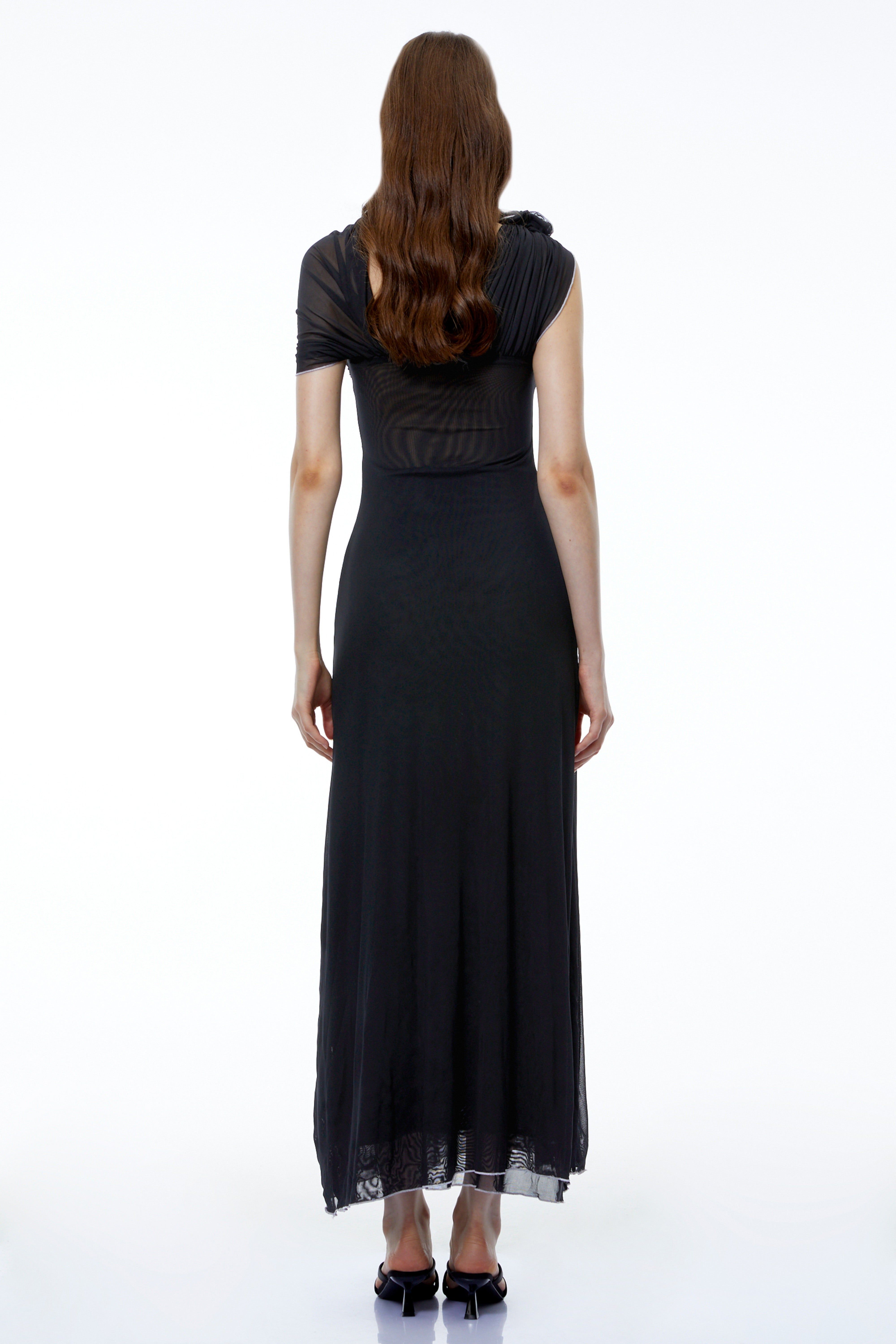 Eden Black One Shoulder Asymmetrical Maxi Dress