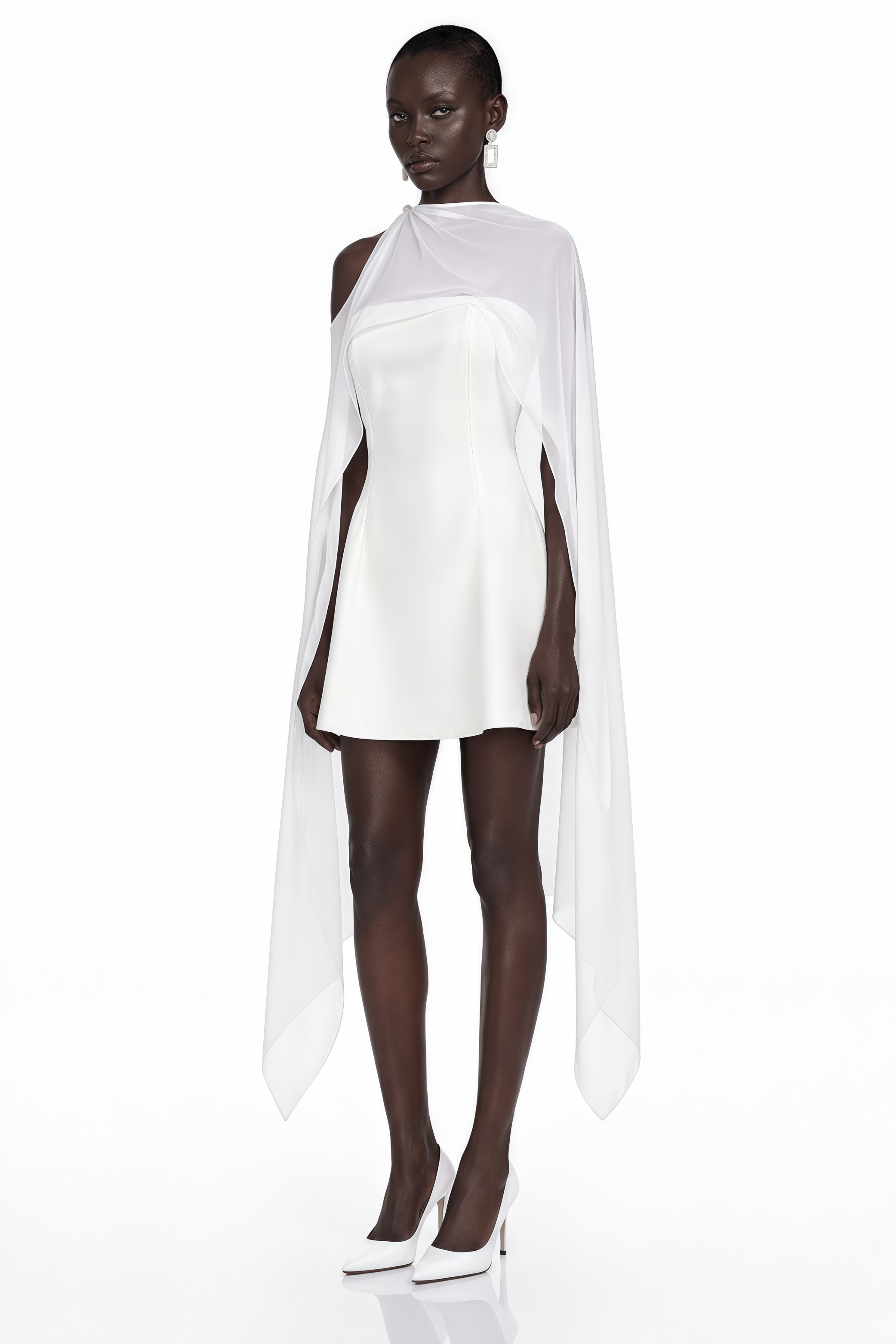 Edita White Cold Shoulder Cape Mini Dress