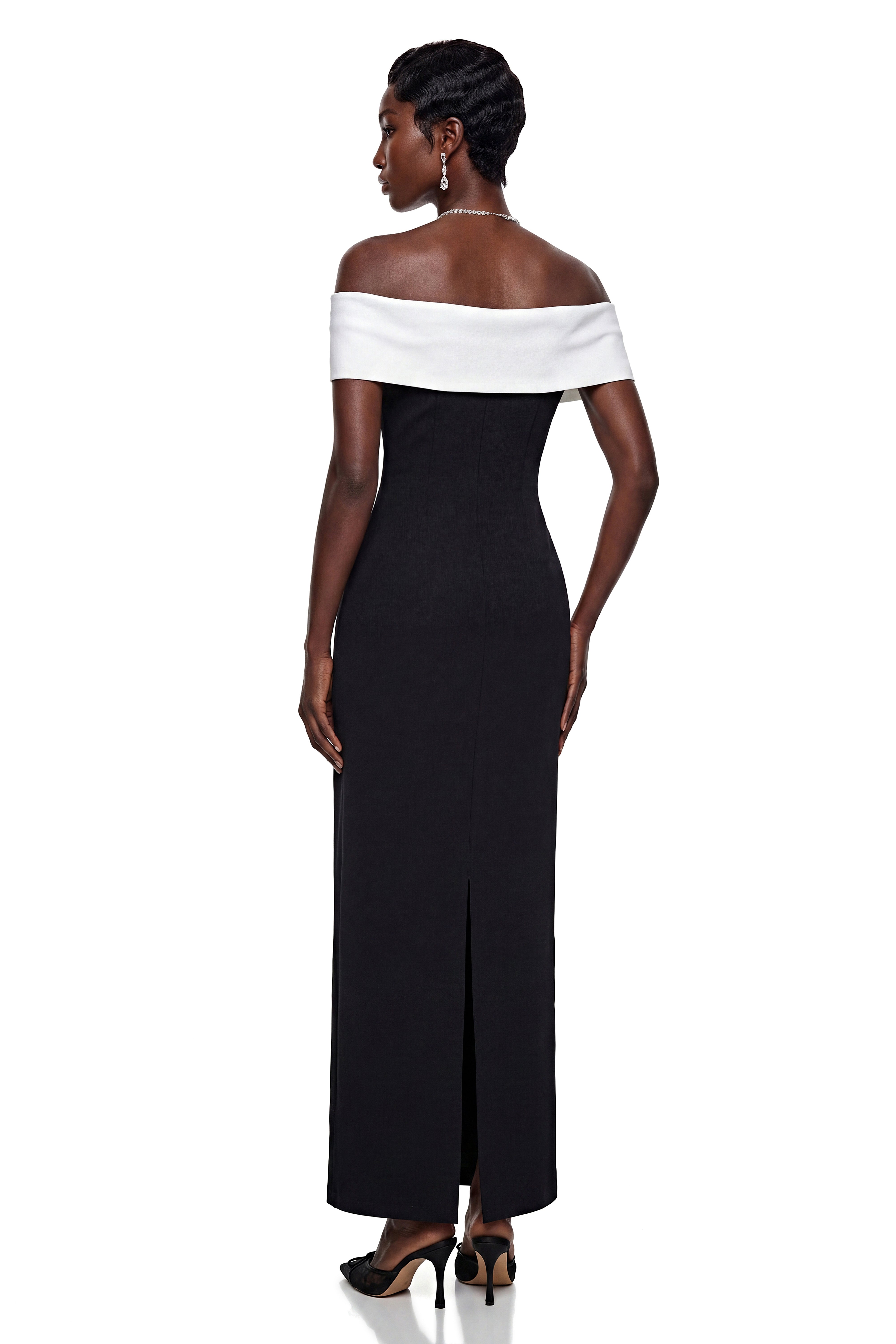 Ehteram Black Color Block Maxi Dress with 3D Petals