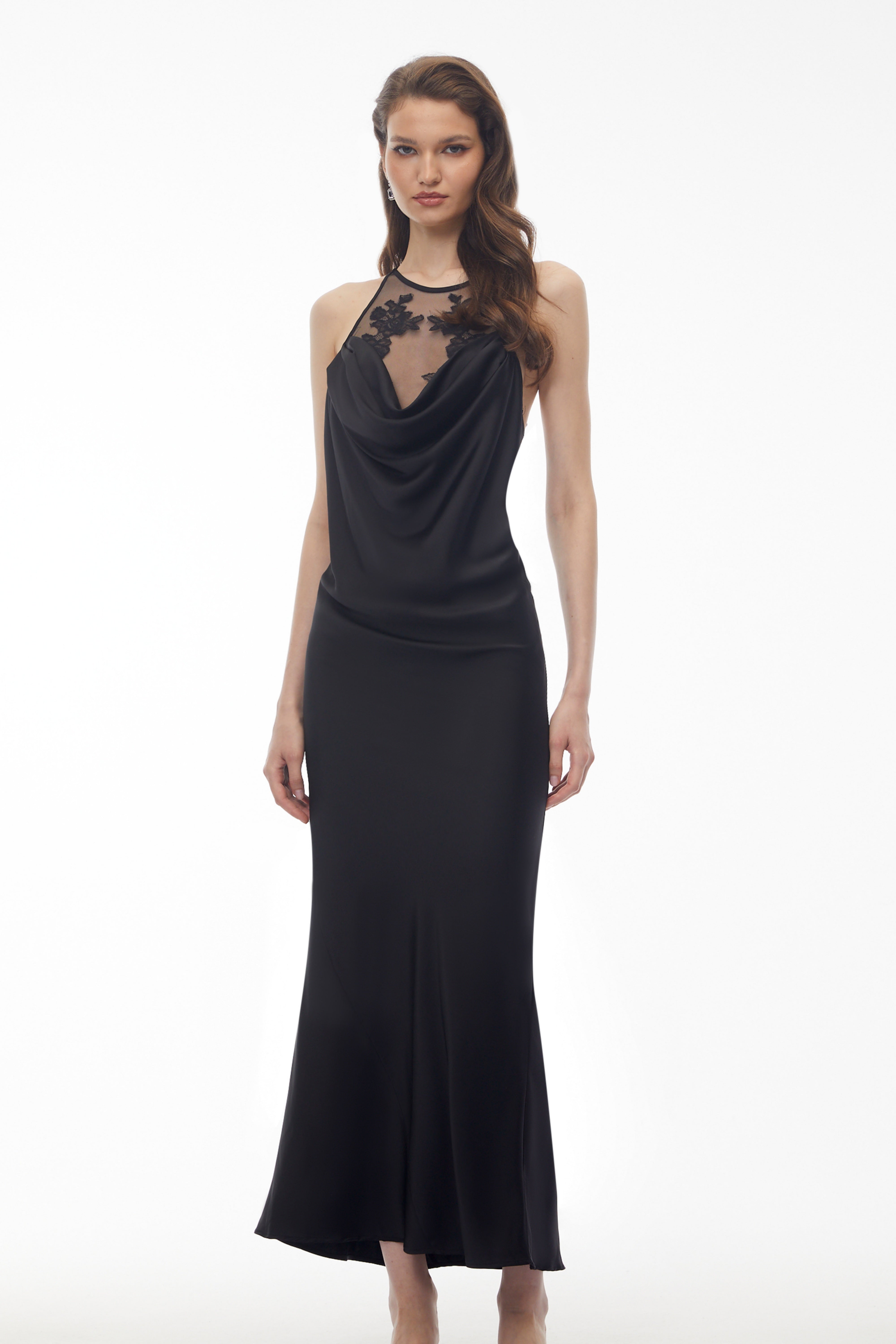 Robe longue drapée semi-transparente Eila Black