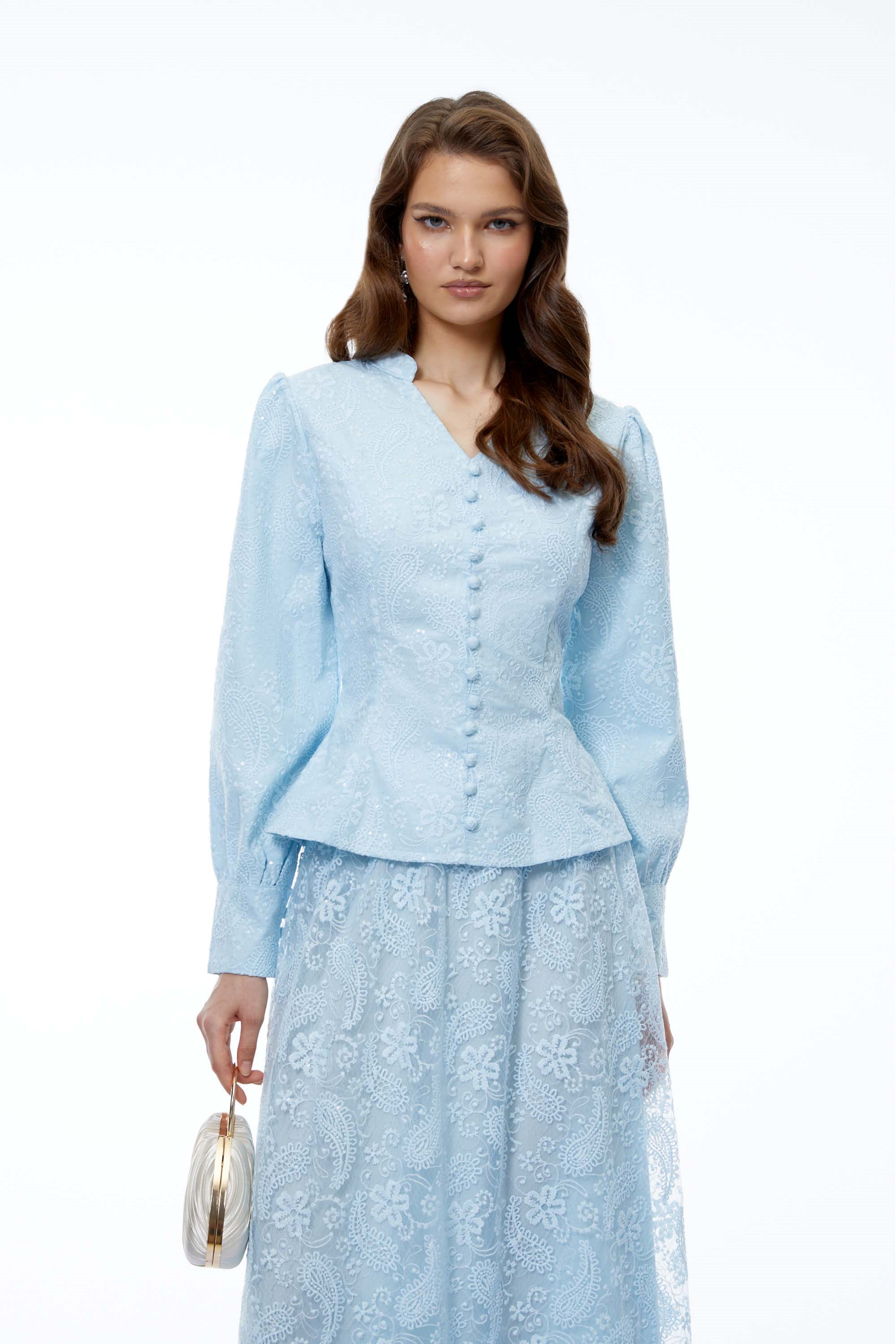 Eilish Blue Floral Print Top & Skirt Set