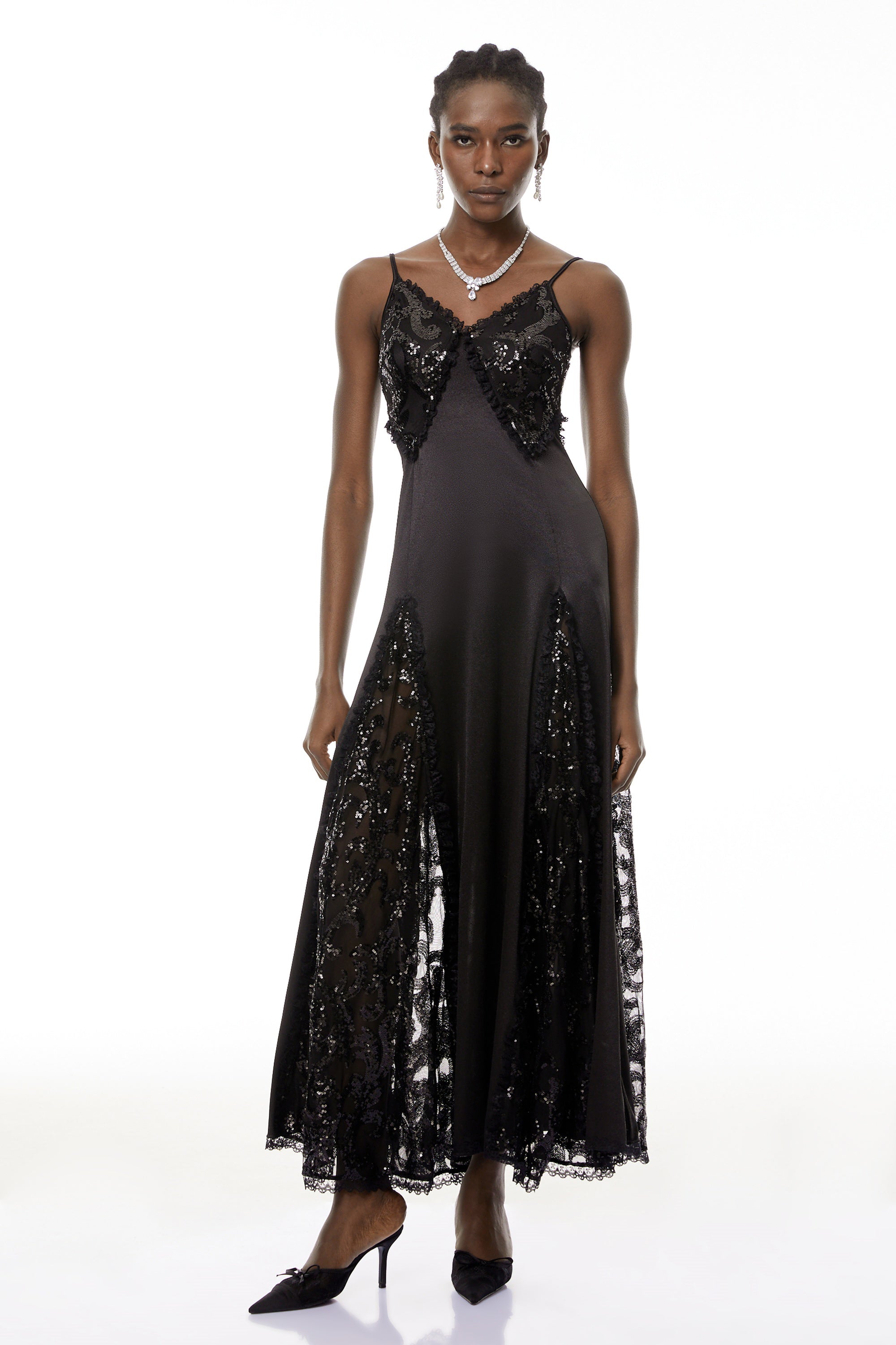 Elara Black Cut-Out Sequin Maxi Dress