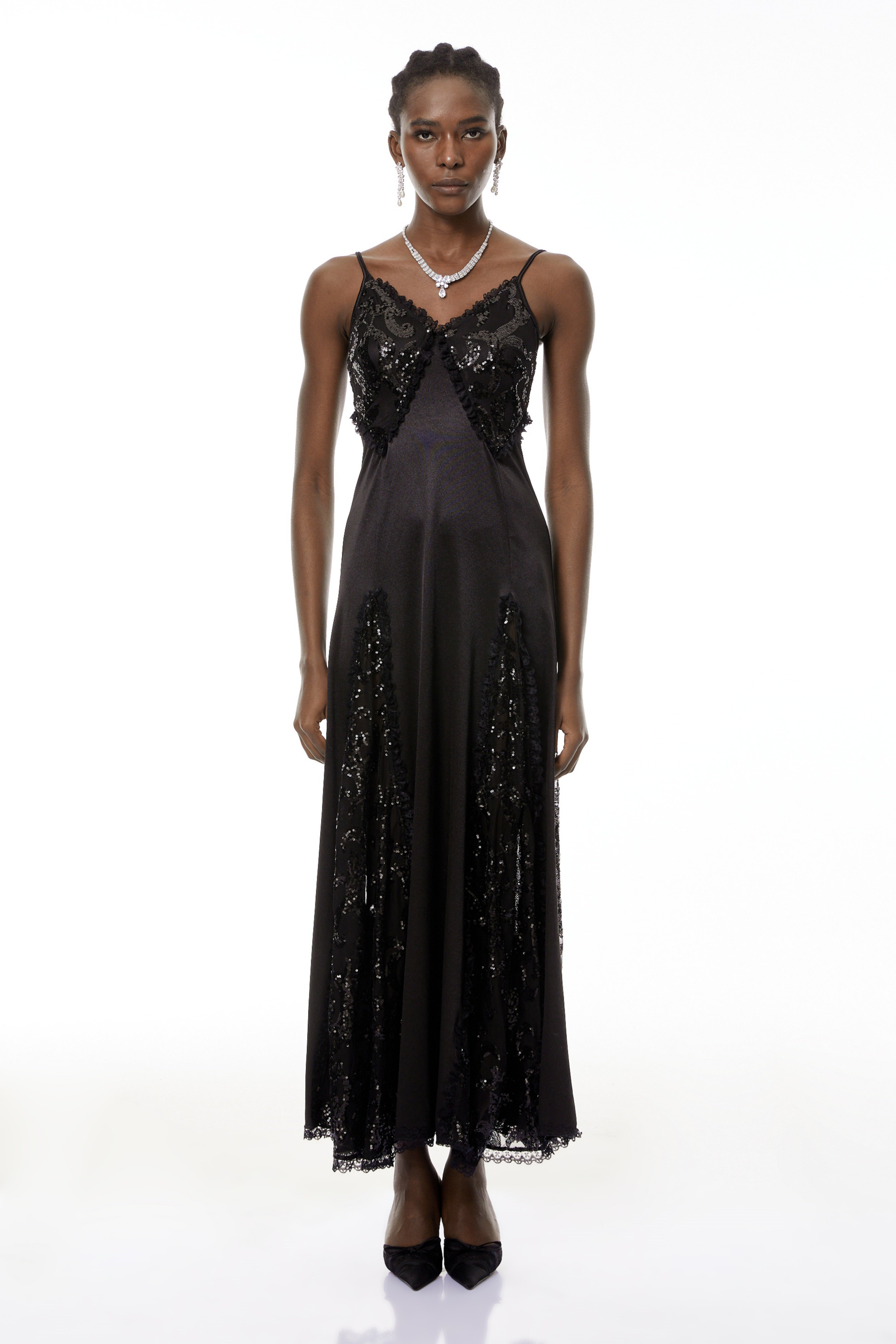 Elara Black Cut-Out Sequin Maxi Dress