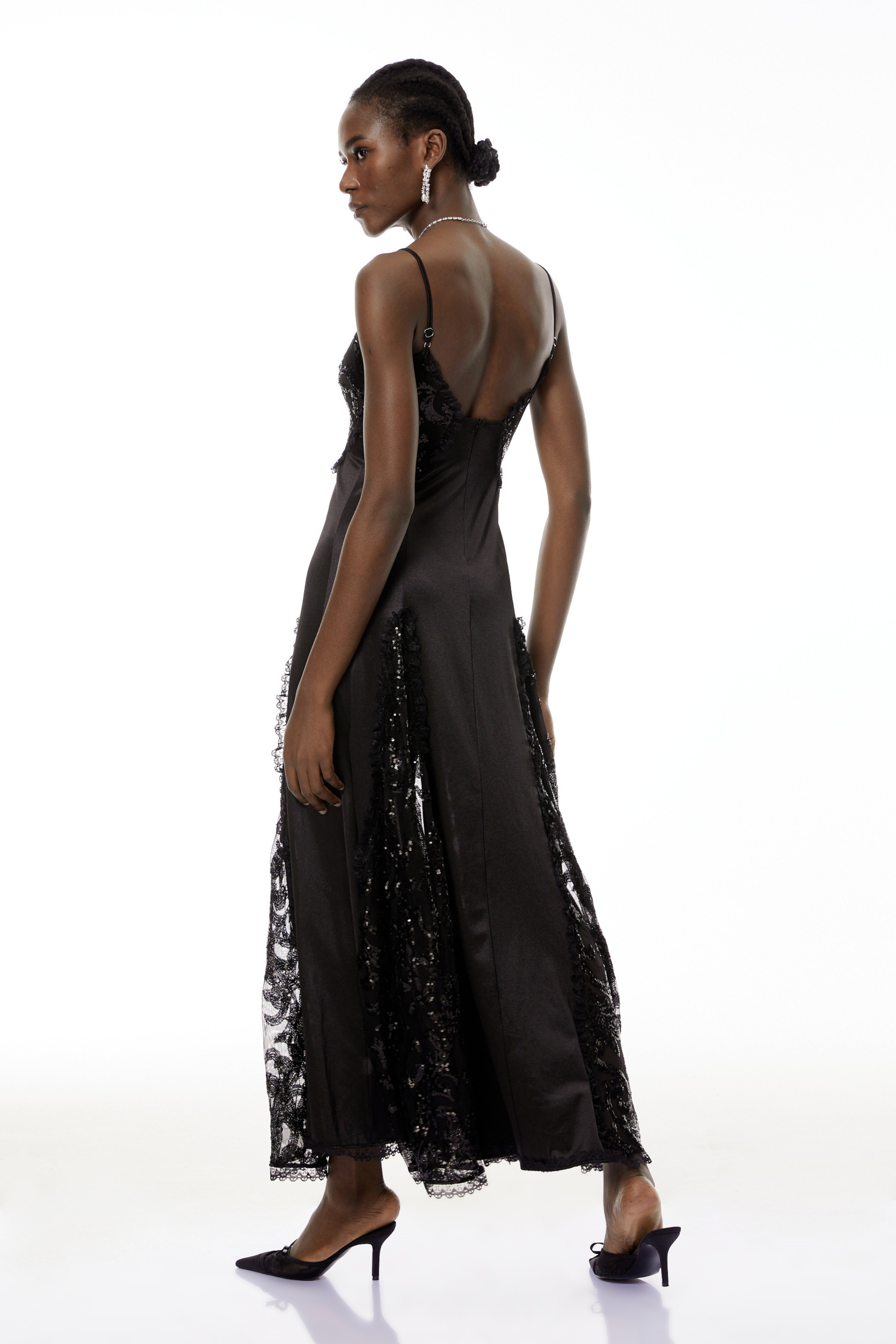 Elara Black Cut-Out Sequin Maxi Dress