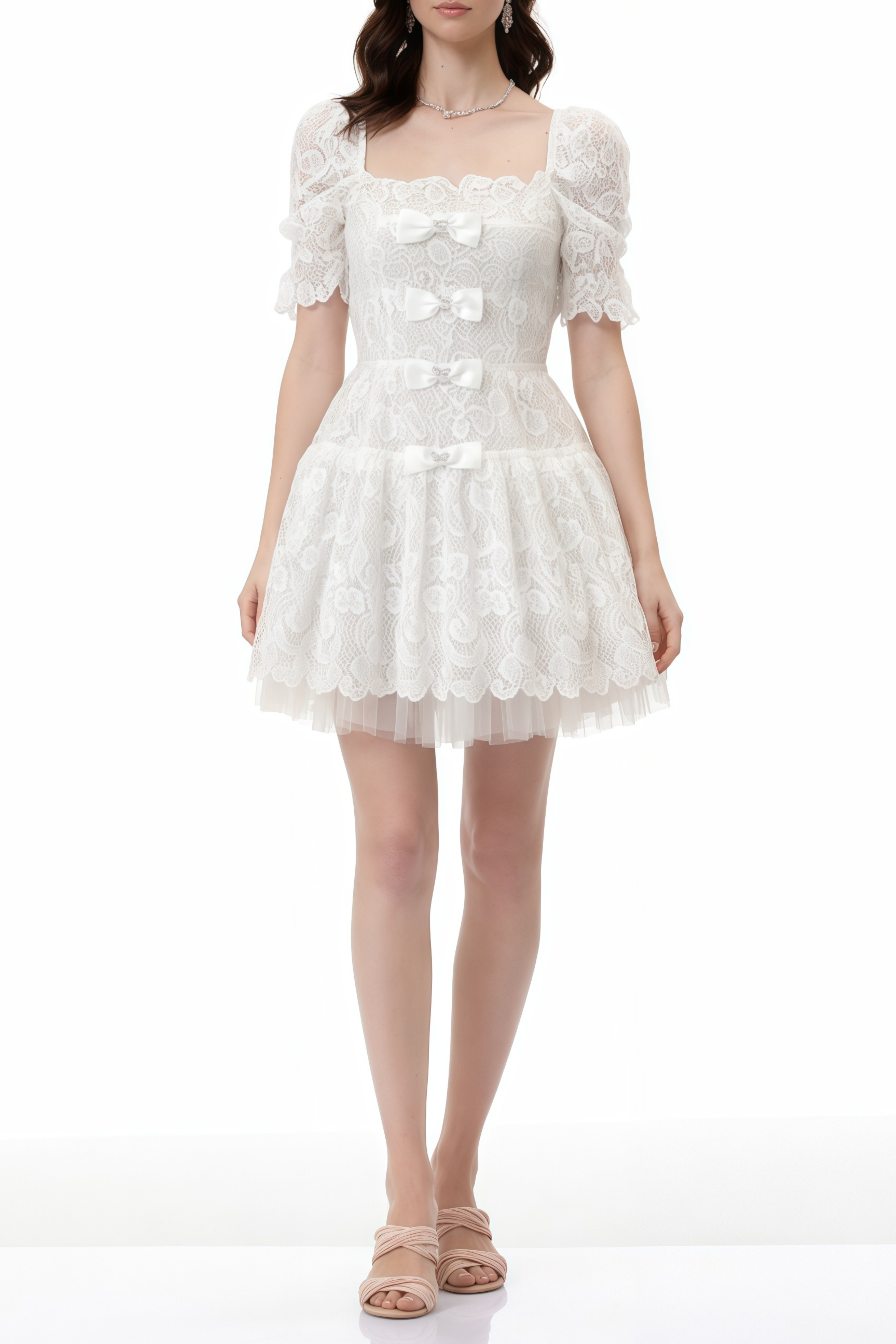 Elara Weißes Spitzen-Minikleid mit Verzierung