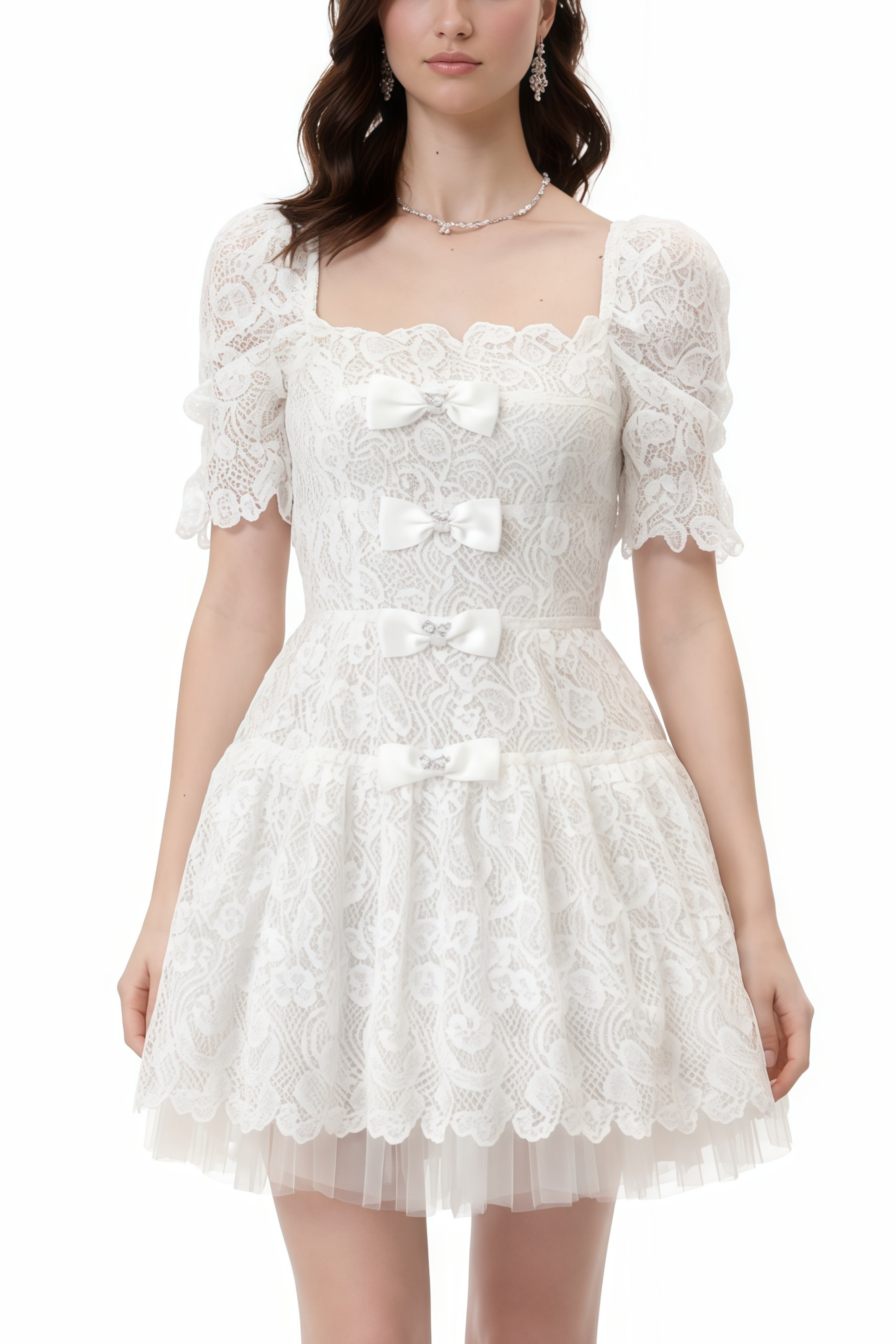 Elara Weißes Spitzen-Minikleid mit Verzierung