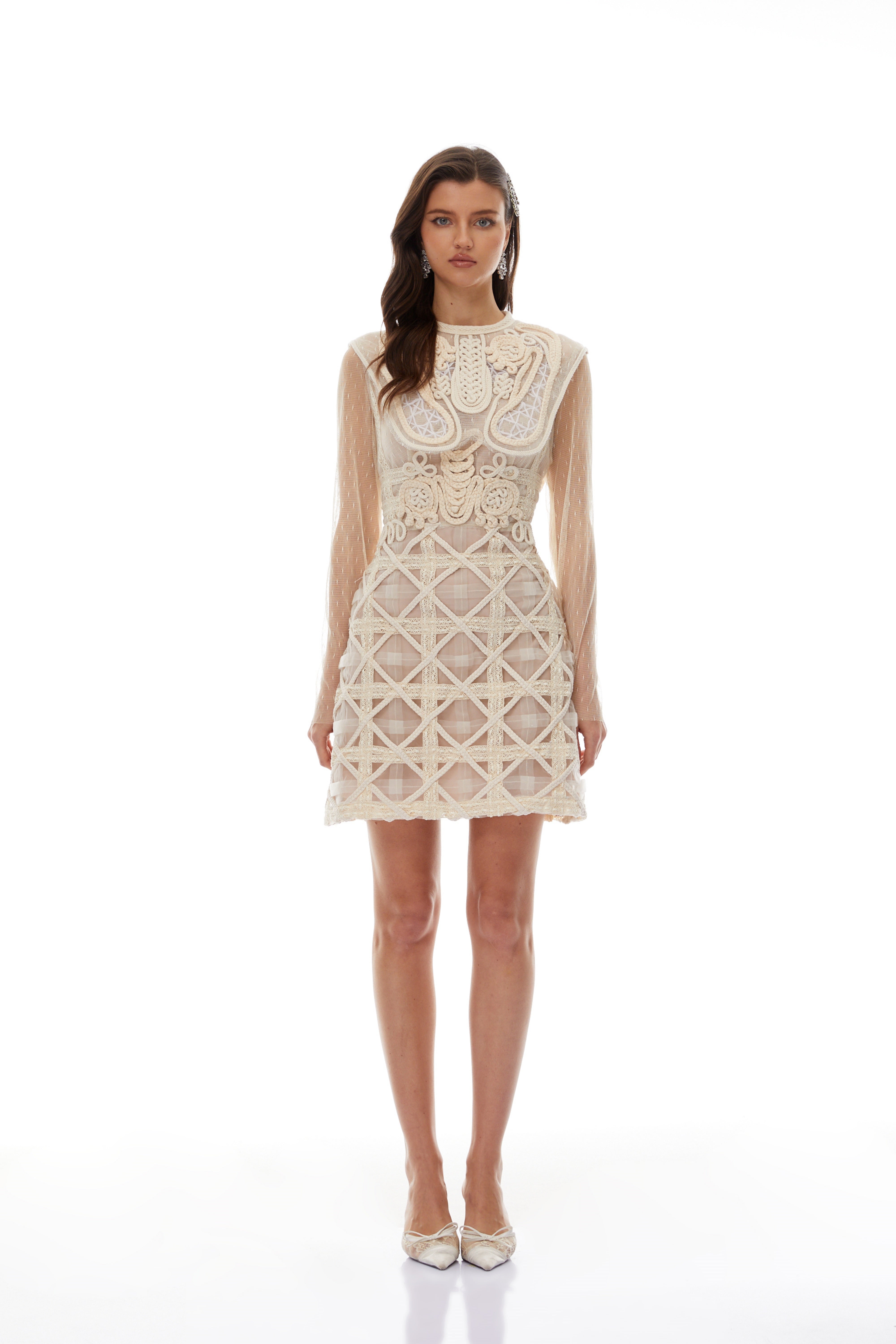 Elena White Braided Crochet Mini Dress