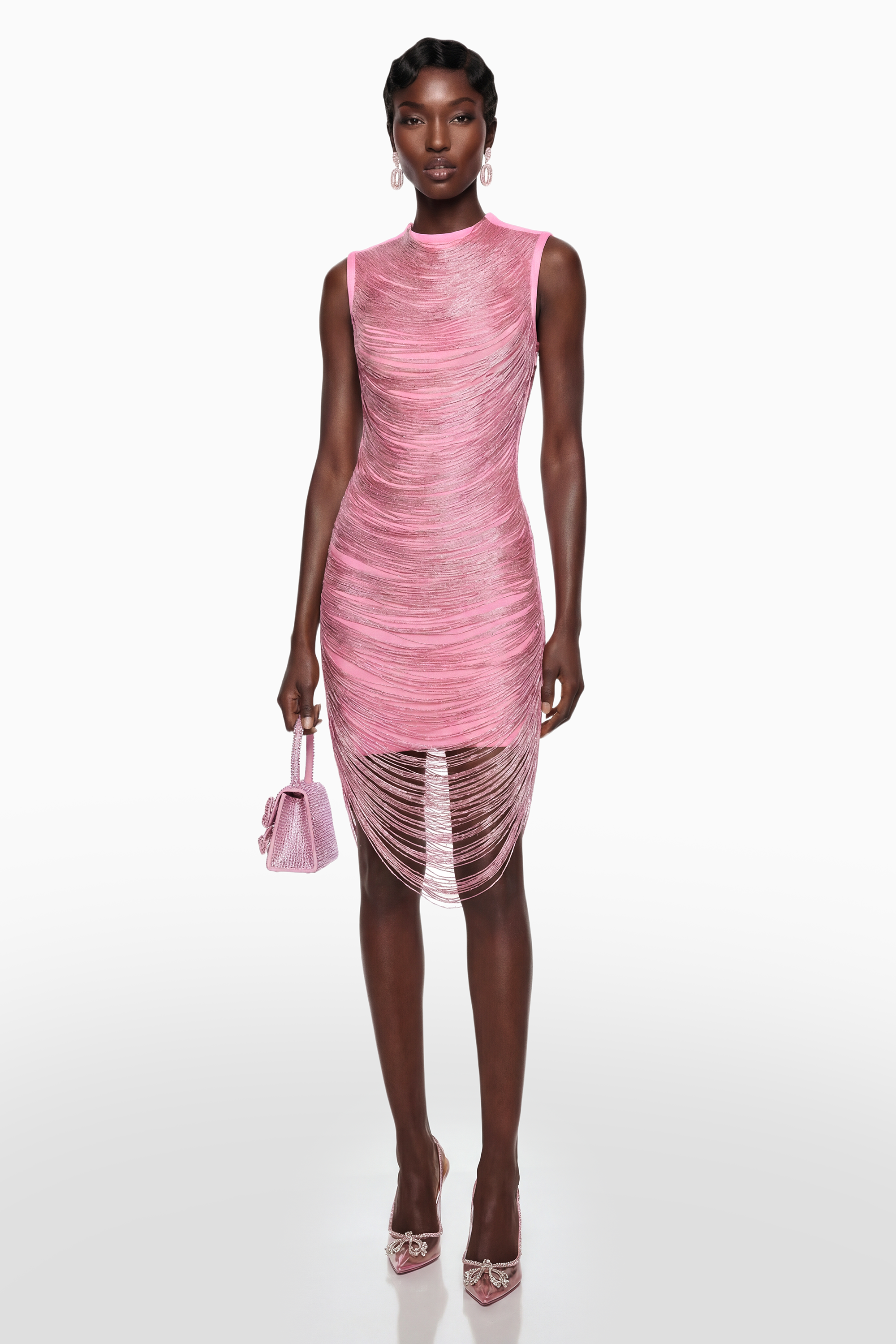 Eleonora Pinkes Minikleid mit Fransen und Bandagenoptik