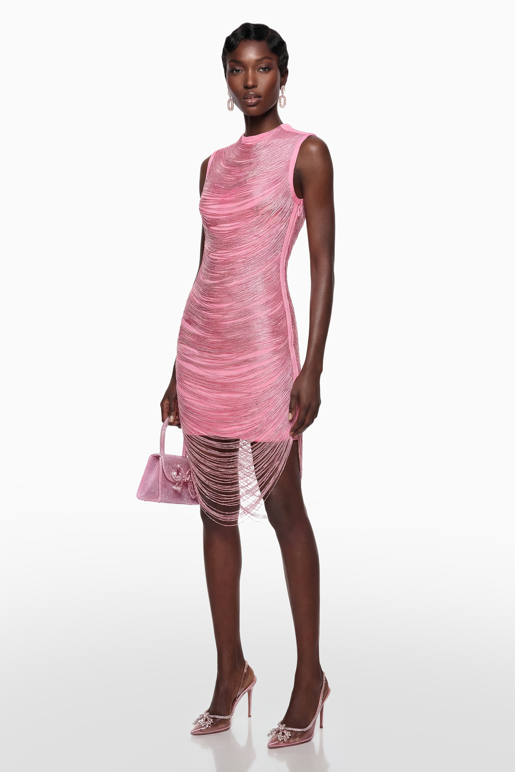 Eleonora Pinkes Minikleid mit Fransen und Bandagenoptik