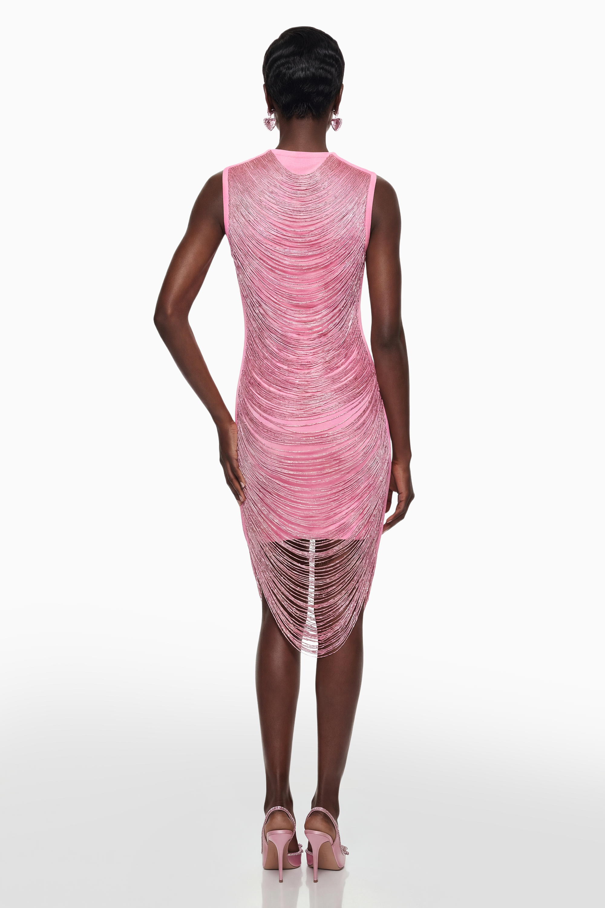 Eleonora Pinkes Minikleid mit Fransen und Bandagenoptik