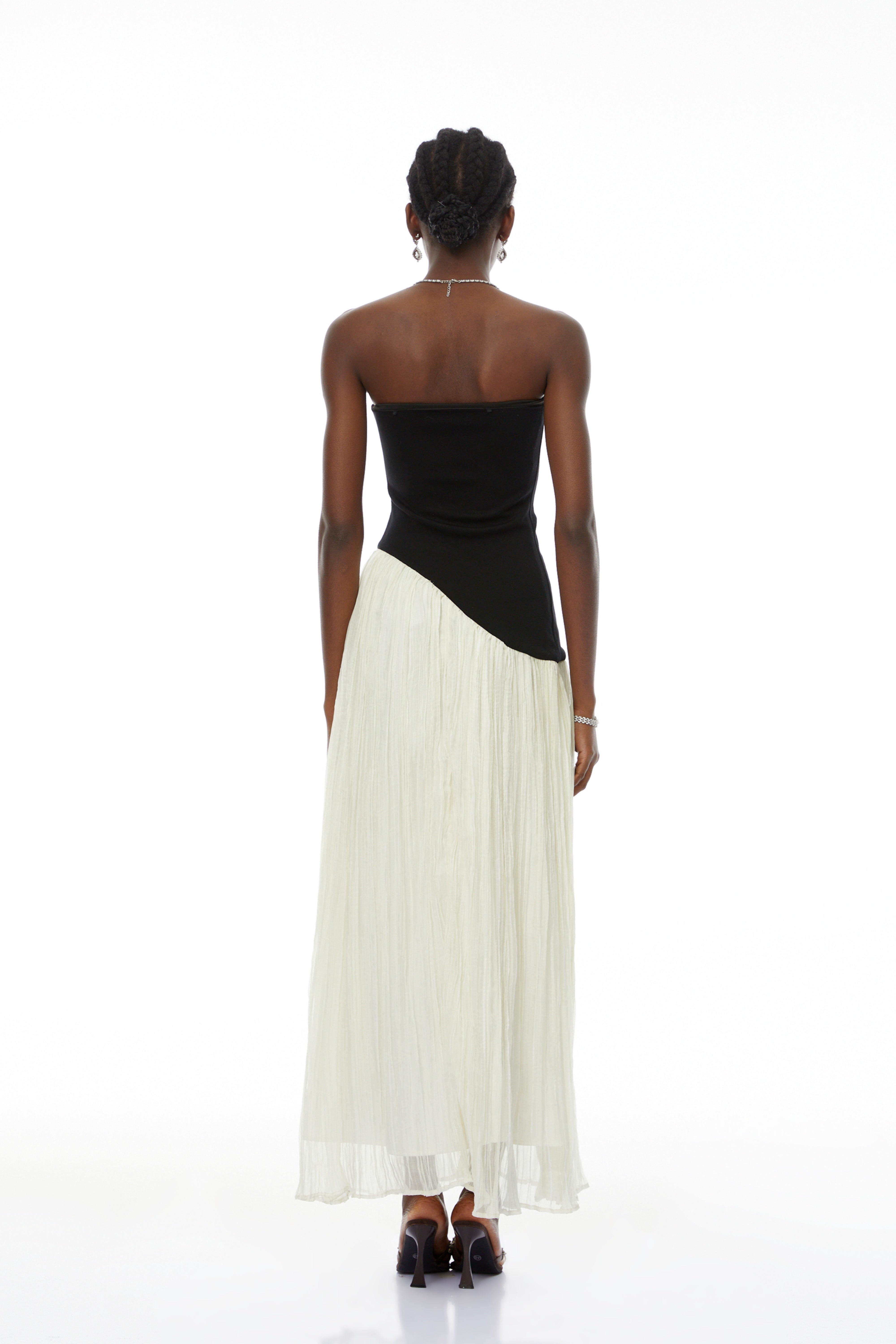 Eléonore Contrast-Color Tulle Panel Maxi Dress