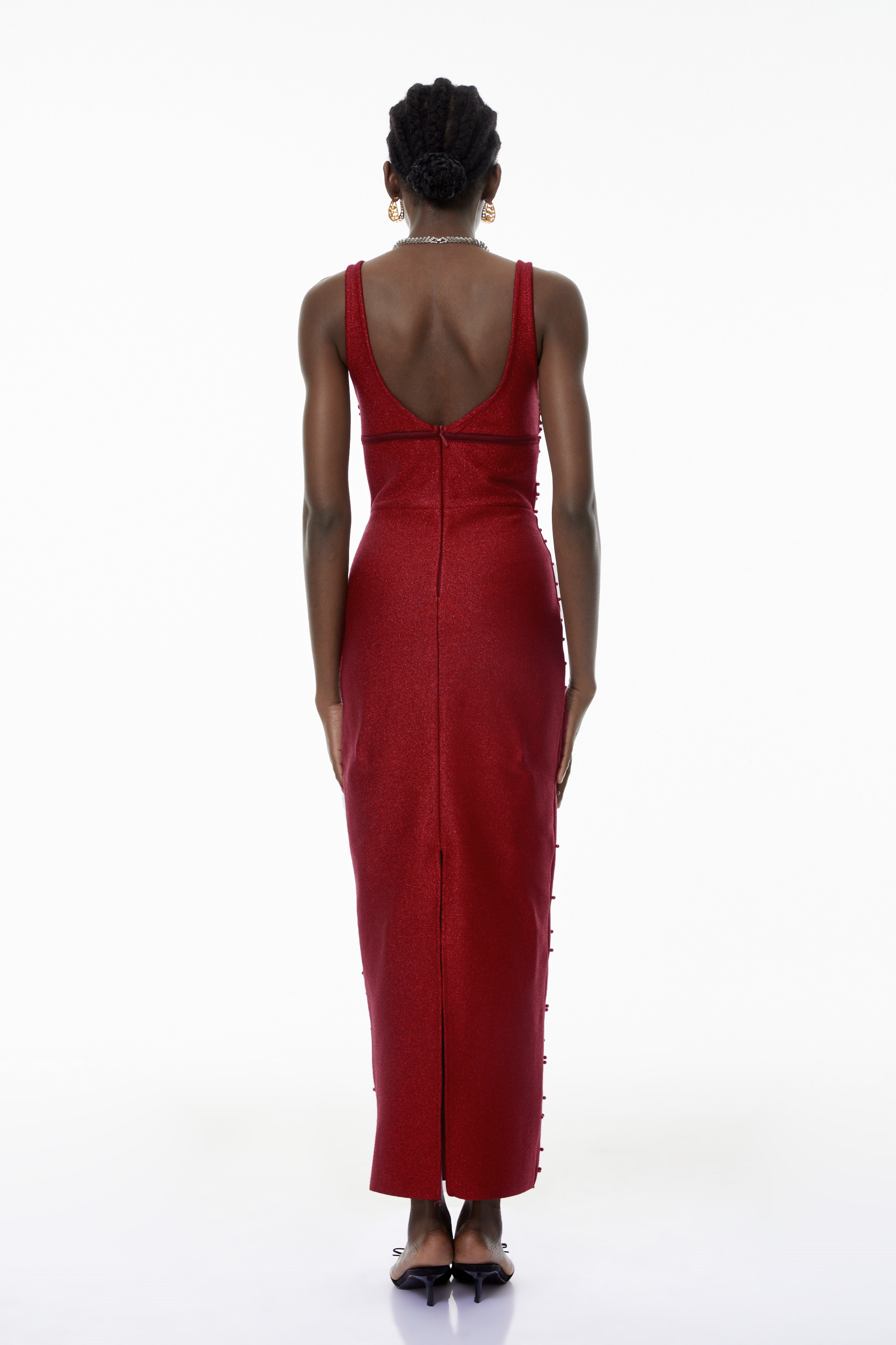 Eliana Red Bandage Maxi Dress with Pearls