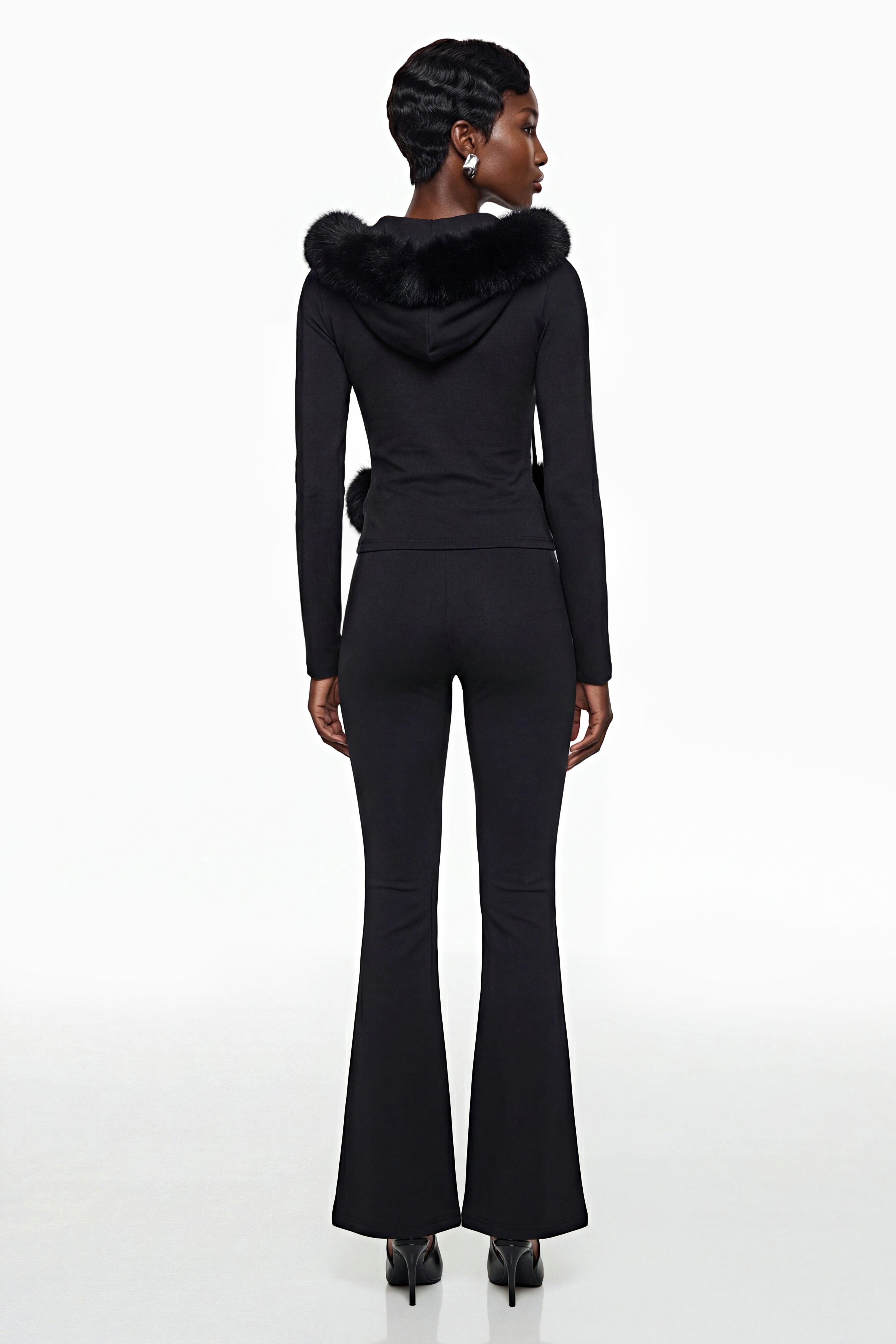 Elize Black Hoodie Jacket & Flared Trouser Set