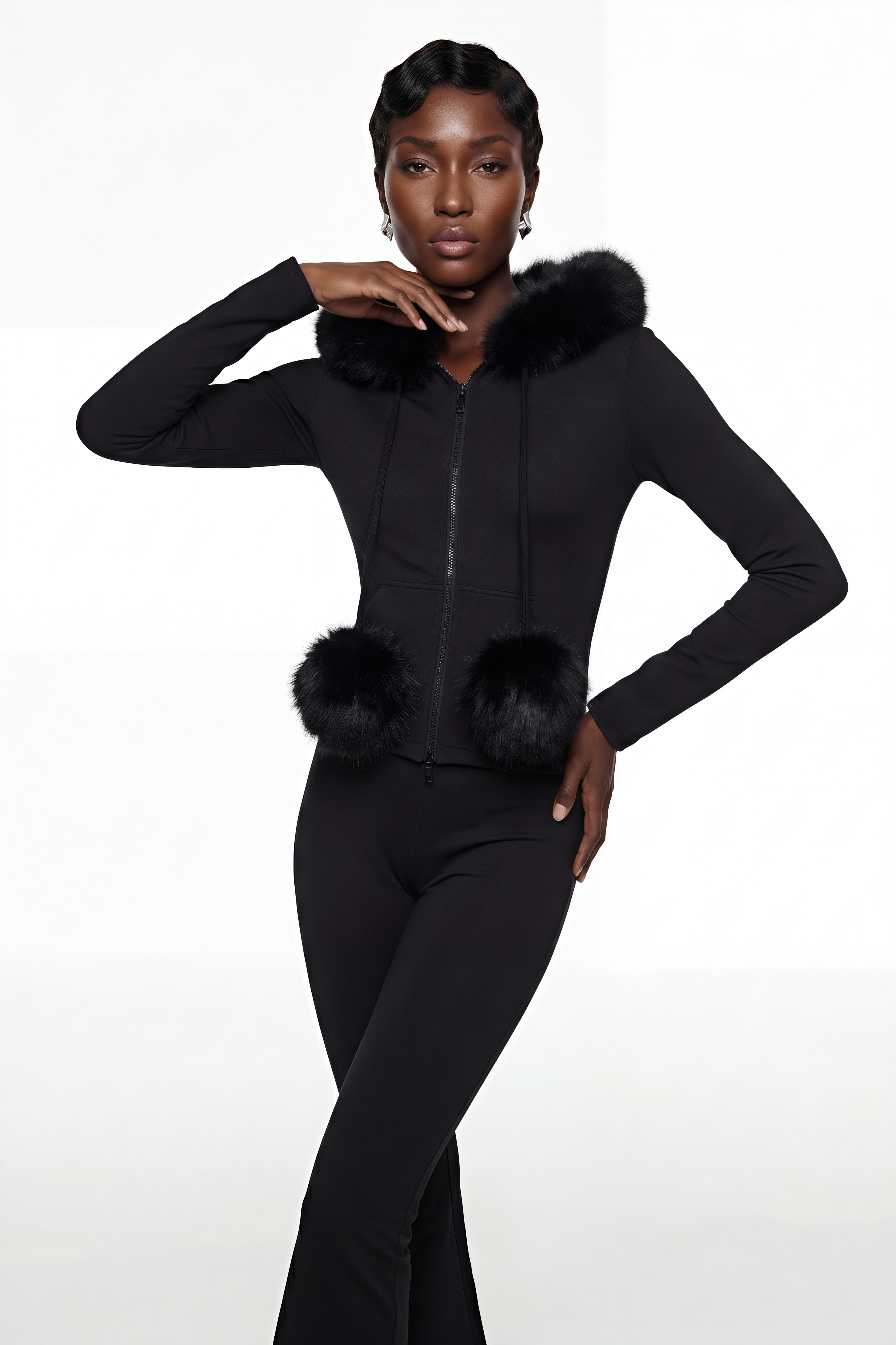 Elize Black Hoodie Jacket & Flared Trouser Set