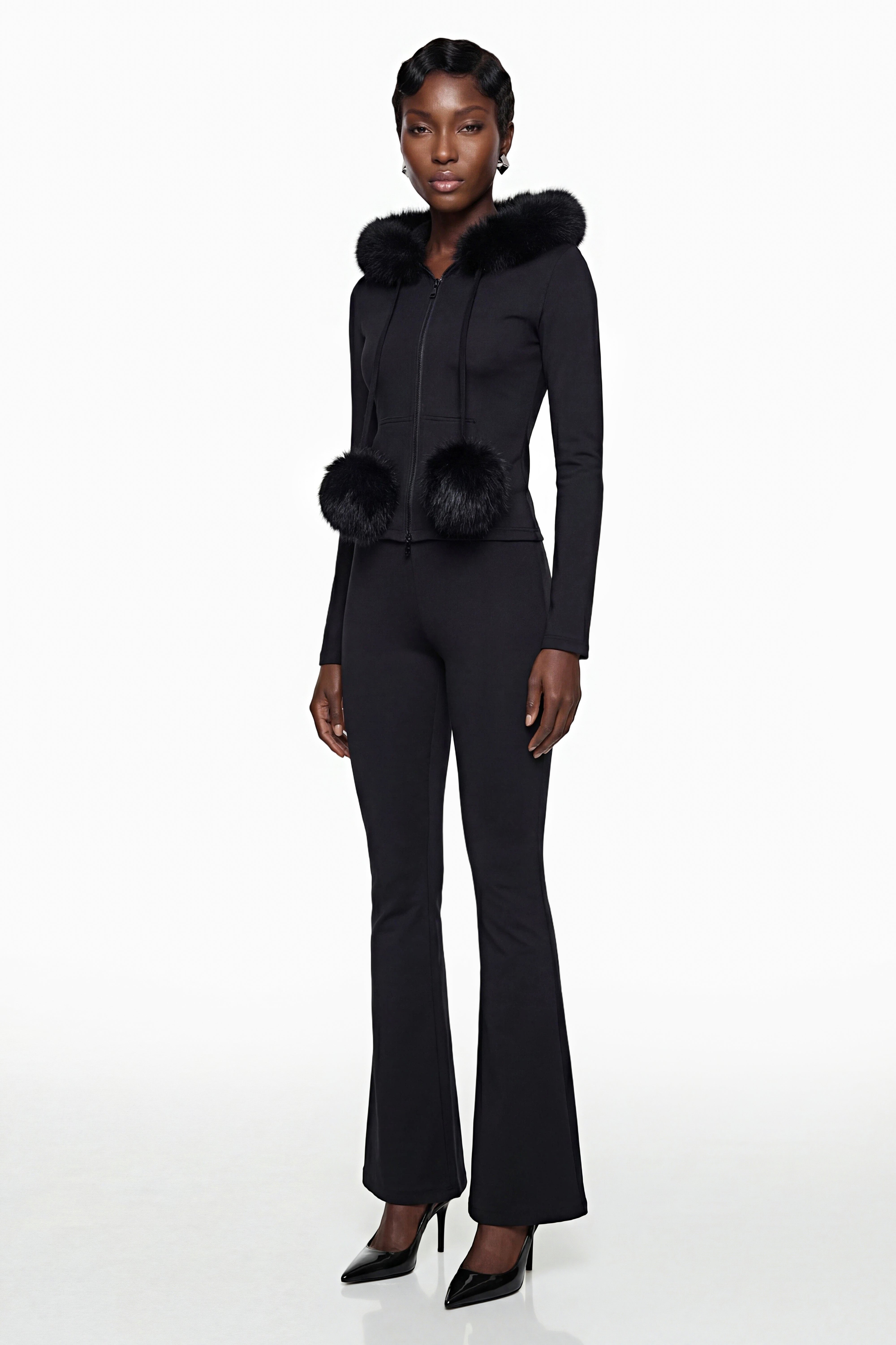 Elize Black Hoodie Jacket & Flared Trouser Set