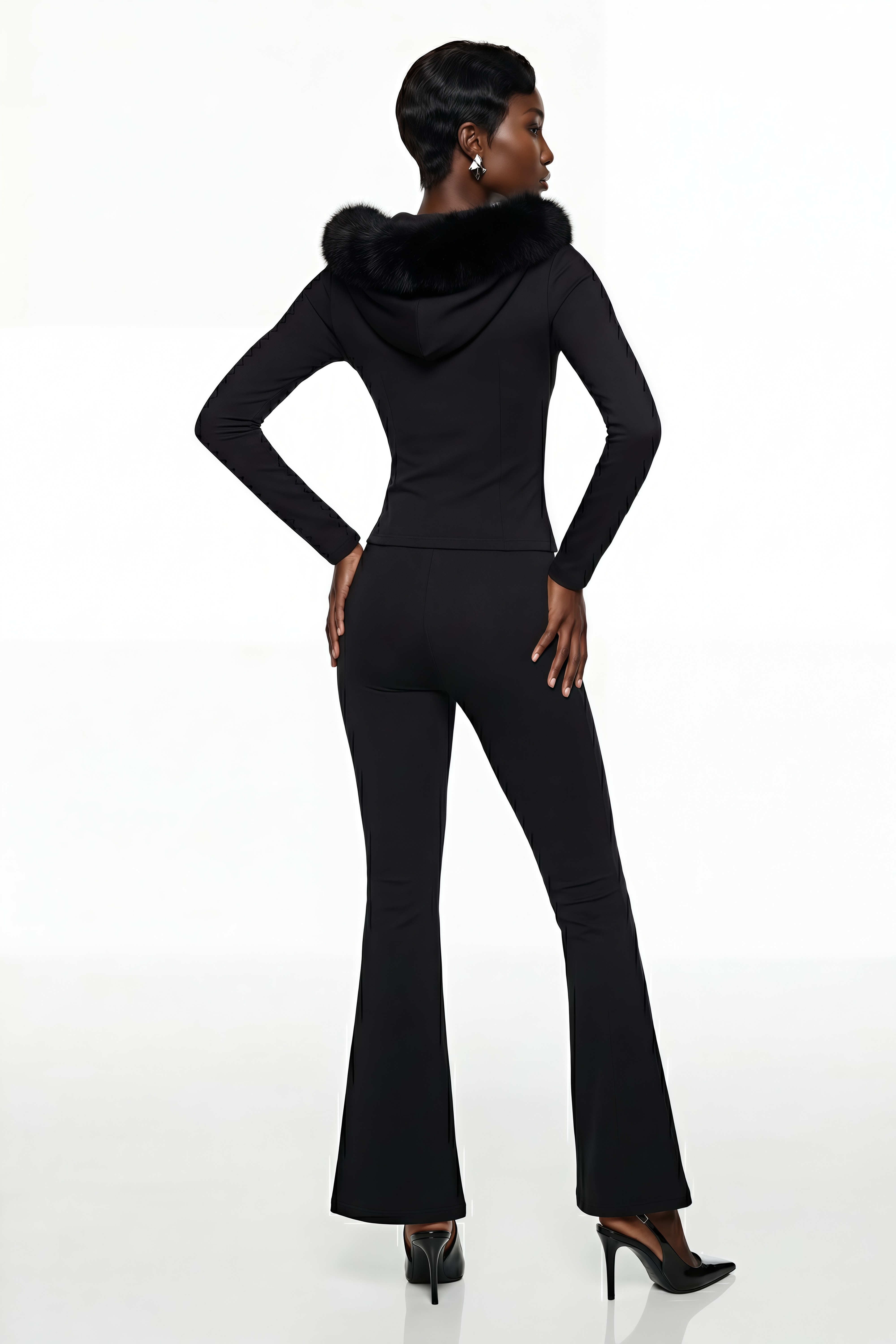Elize Black Hoodie Jacket & Flared Trouser Set