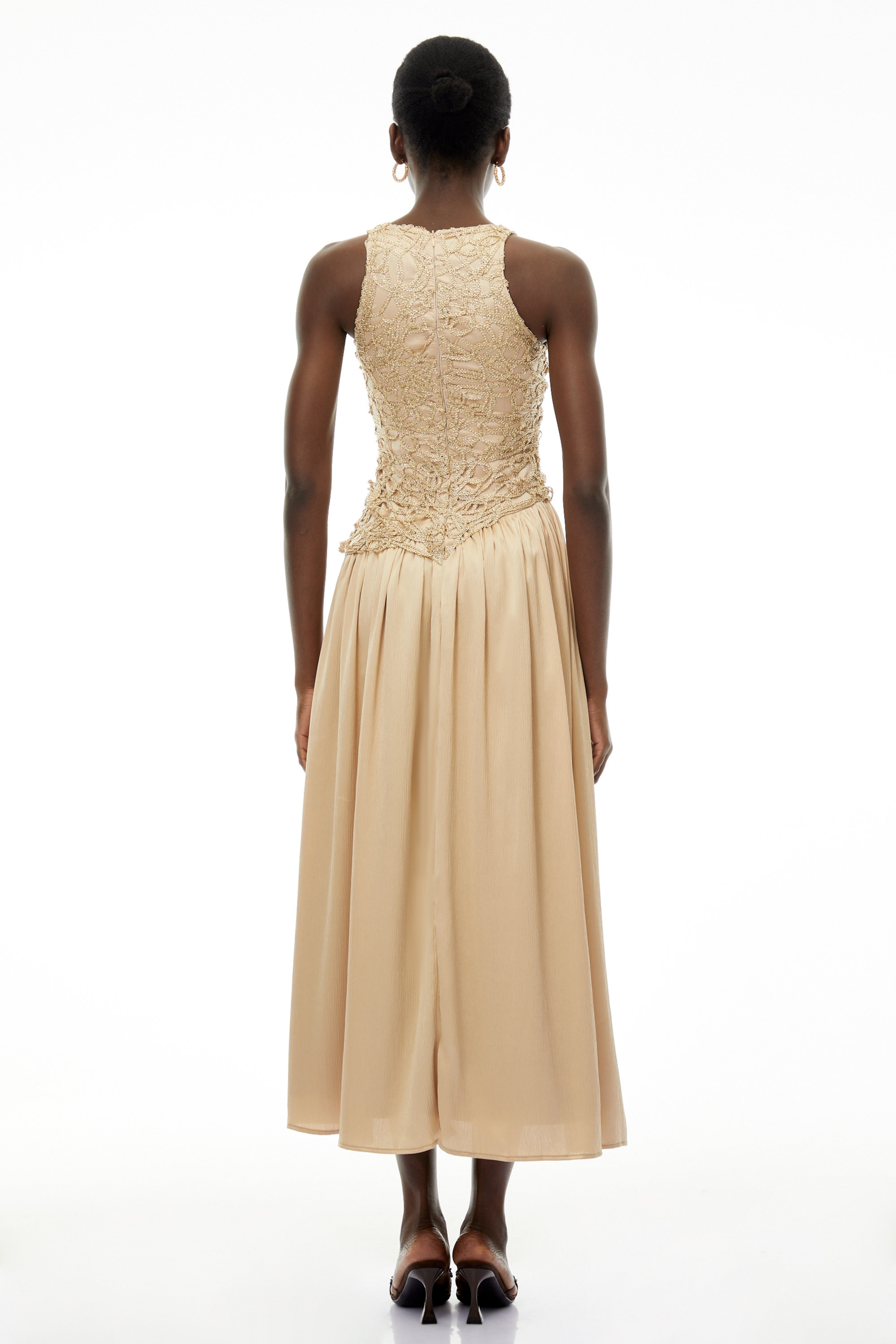 Ellie Champagne Round Neck Sleeveless Maxi Dress