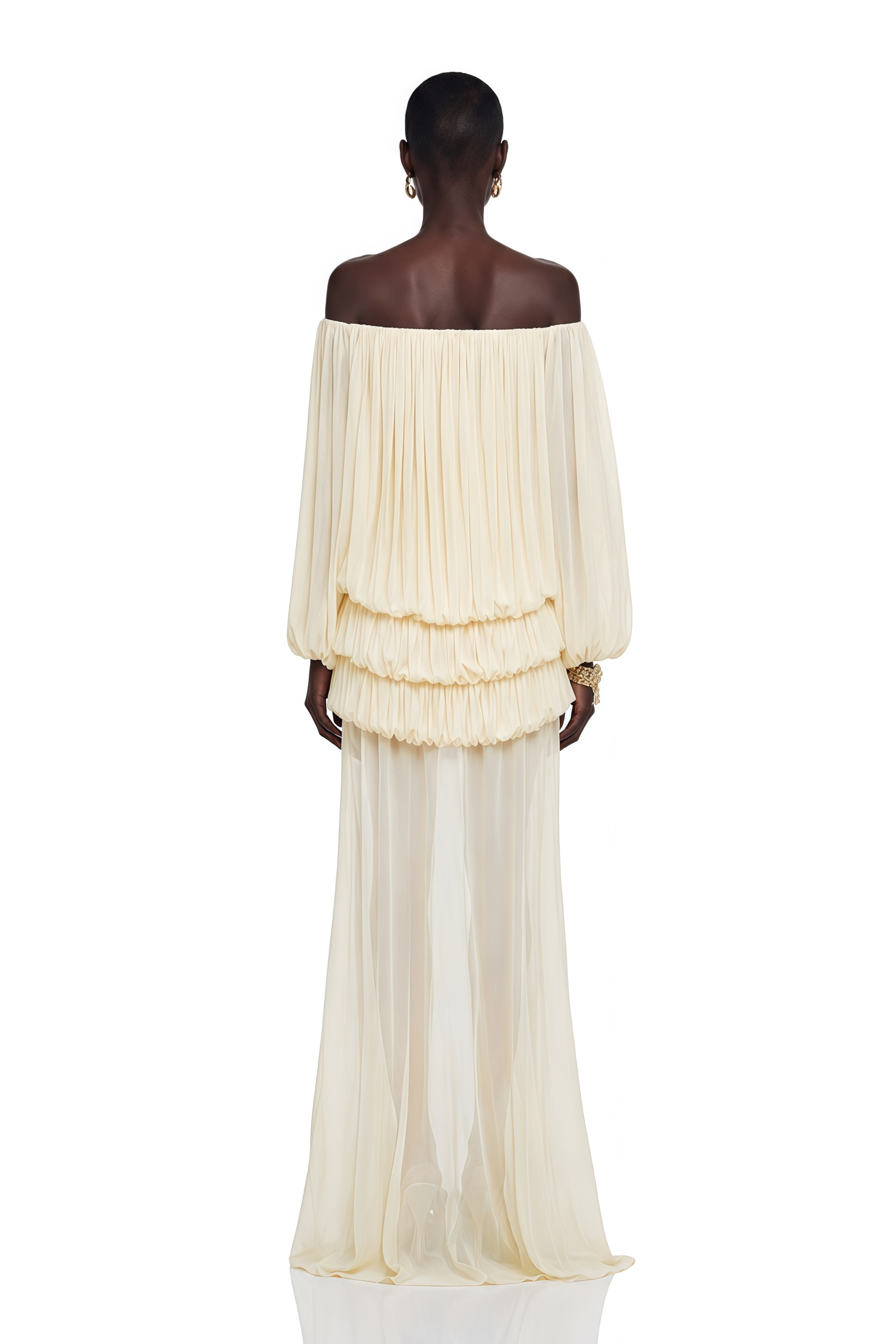 Elodie Yellow Off Shoulder Pleated Chiffon Top & Skirt Set
